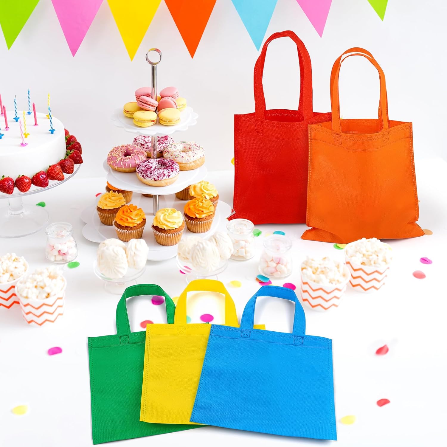 Aneco 25 Pack Reusable Gift Bags Rainbow Tote with Handles