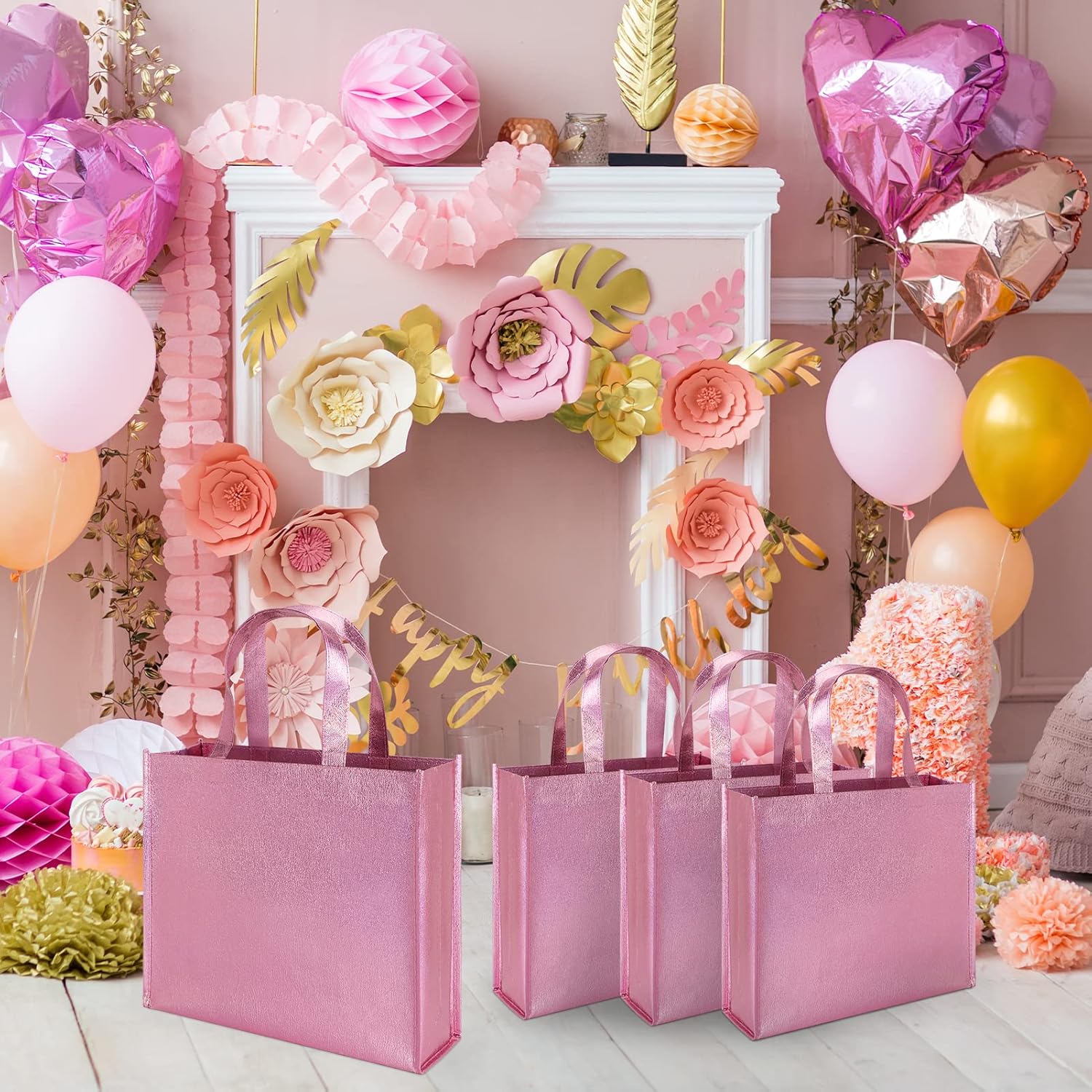 PHOGARY 12 Large Pink Gift Bags with Handles
