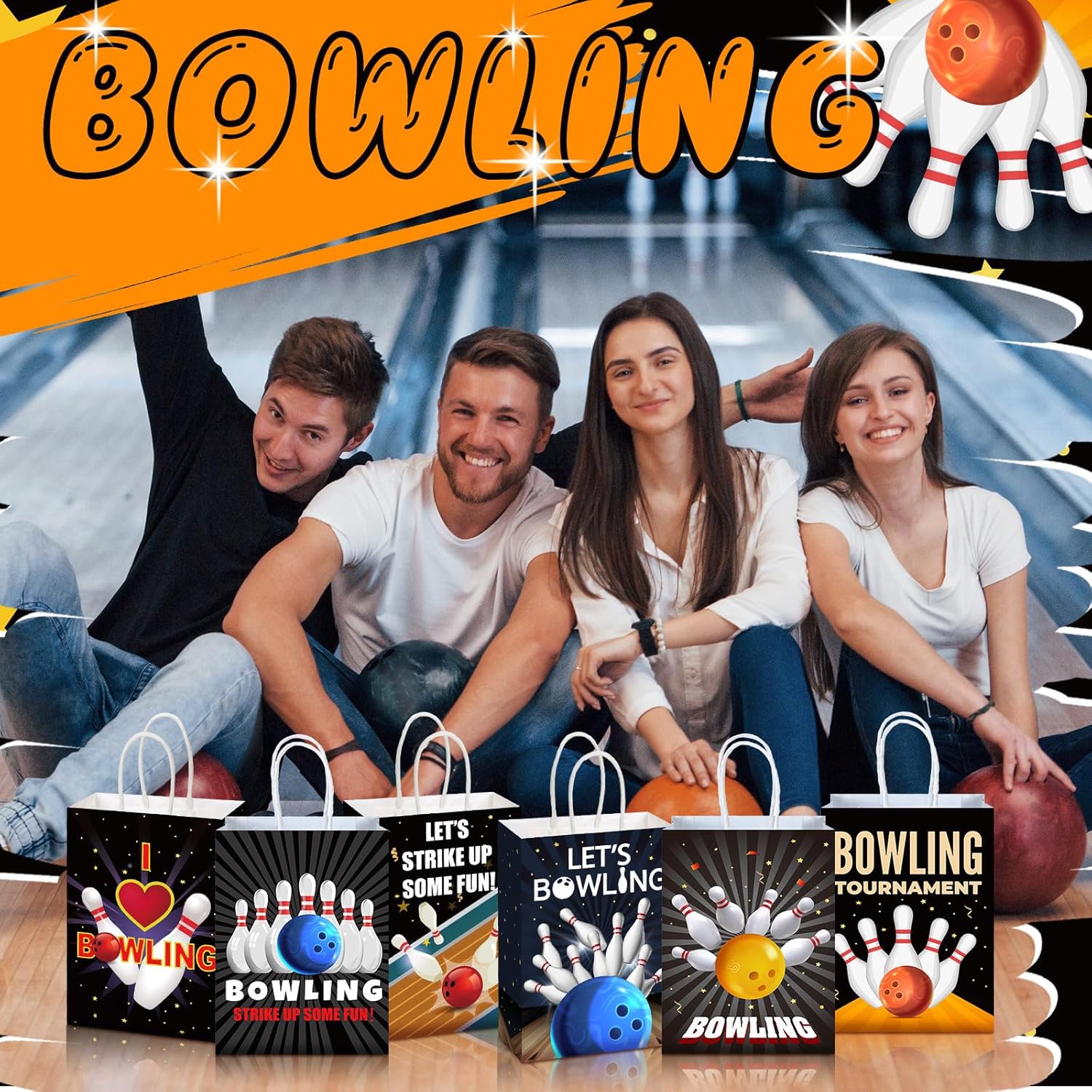 Kolldenn 24 Pcs Bowling Party Favor Bags