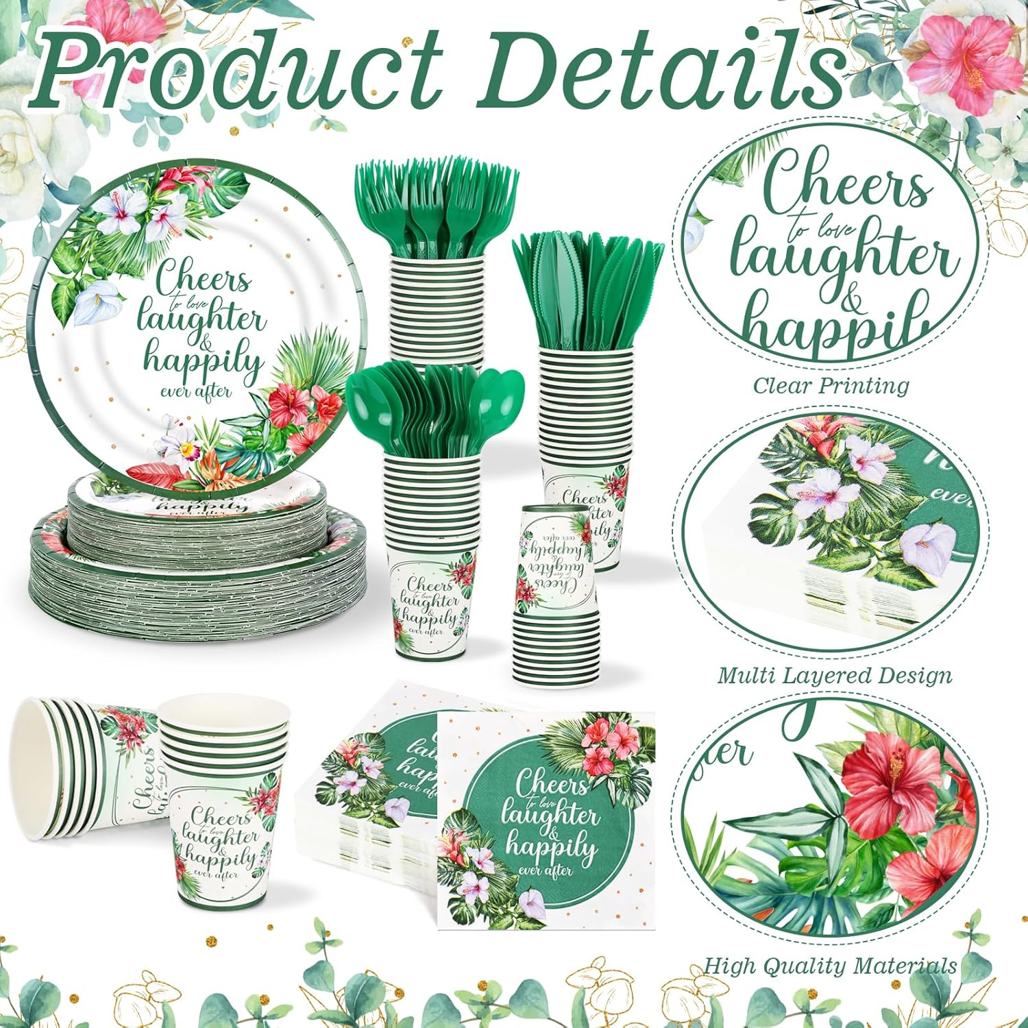 350 Pcs Tropical Wedding Tableware Set for 50 Guests