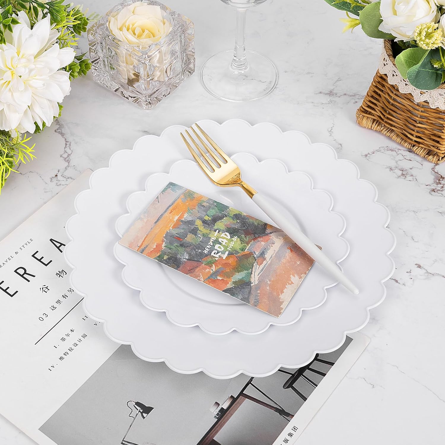 Supernal 100pcs White Plastic Plates for Birthday Wedding Parties