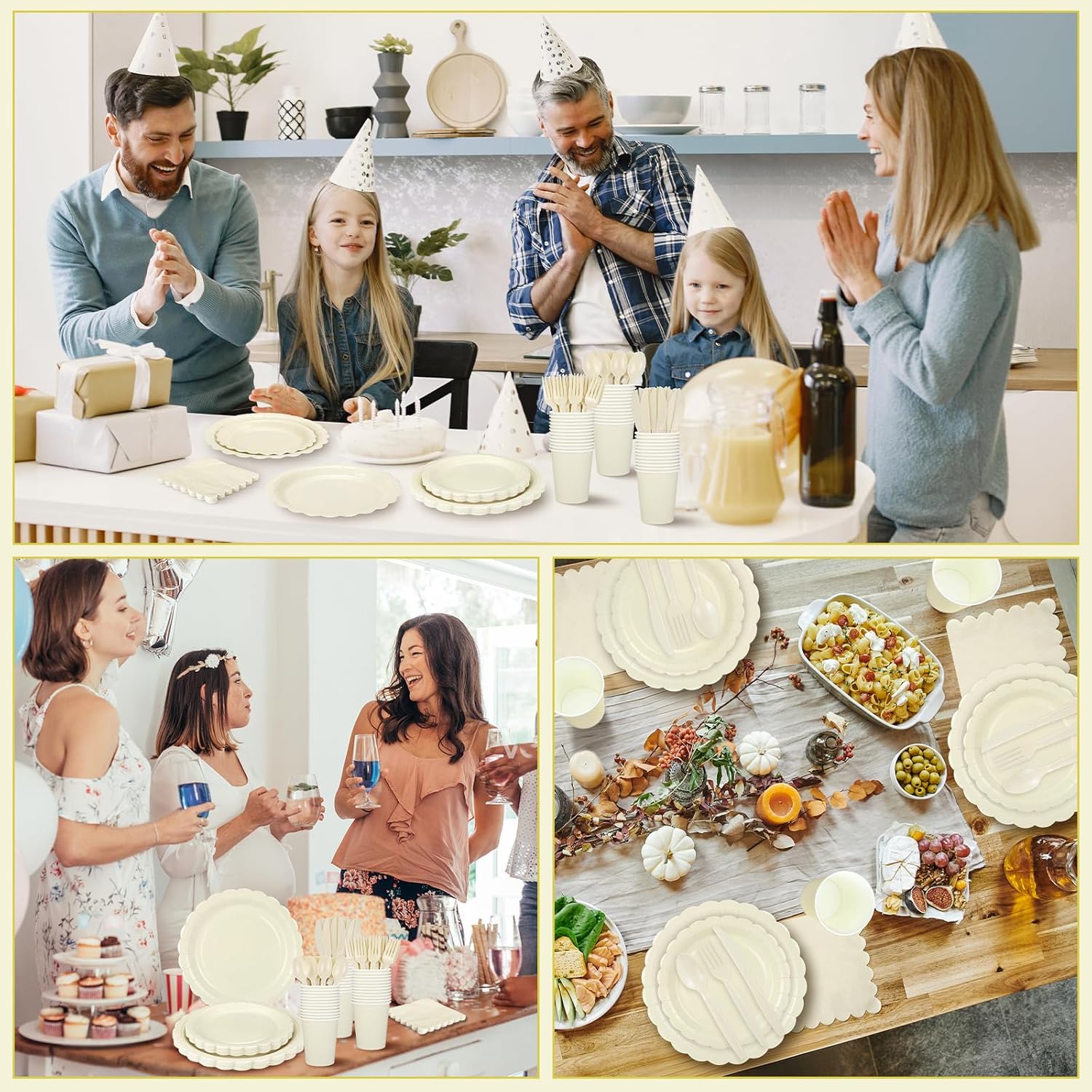 175 Pcs Ivory Plates and Napkins Set