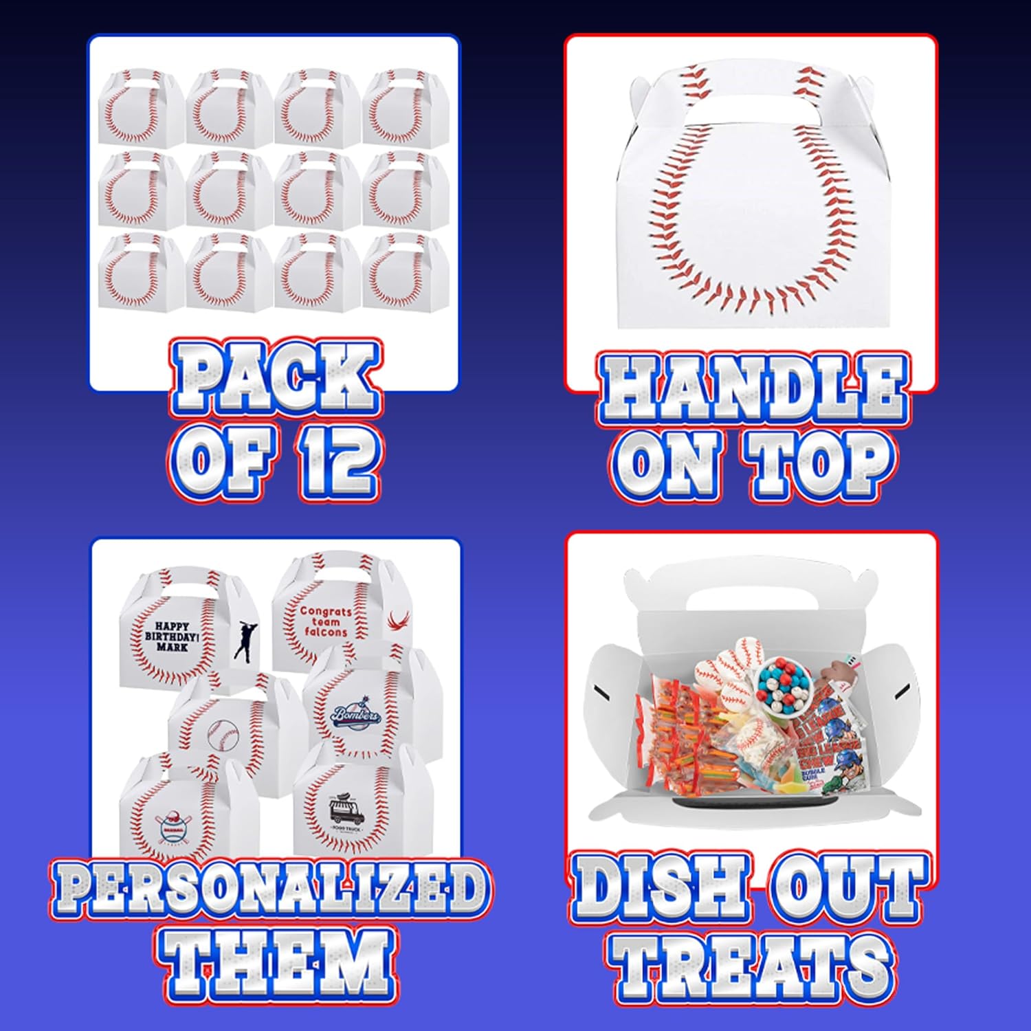 Bedwina Baseball Treat Boxes - Pack of 12