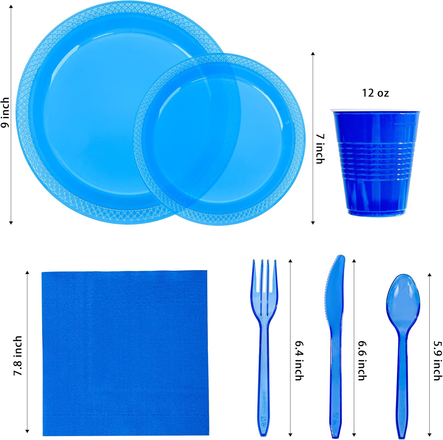 WELLIFE 210Pcs Clear Blue Plastic Plates Set for Party