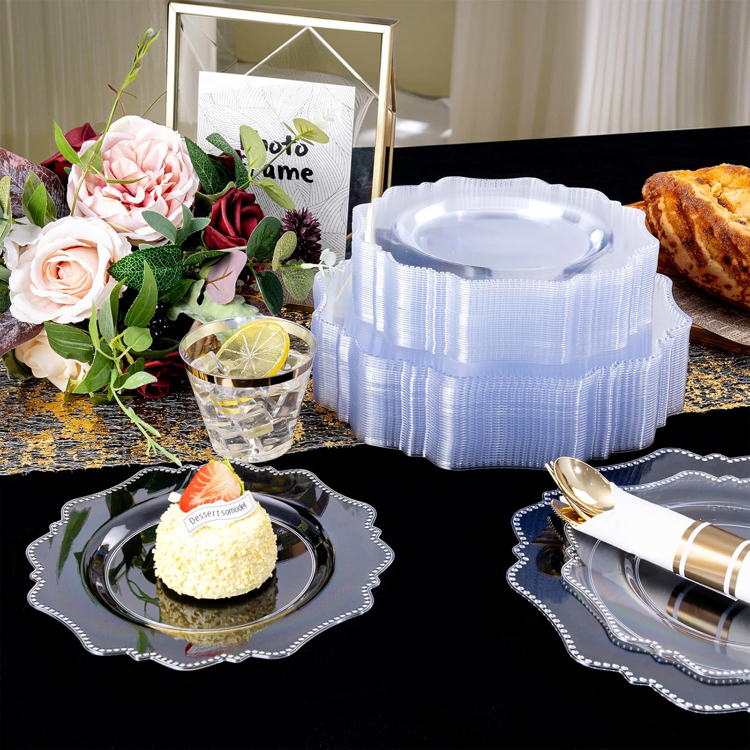 COLOSUS 350pcs Clear Plastic Plates Party Dinnerware Set