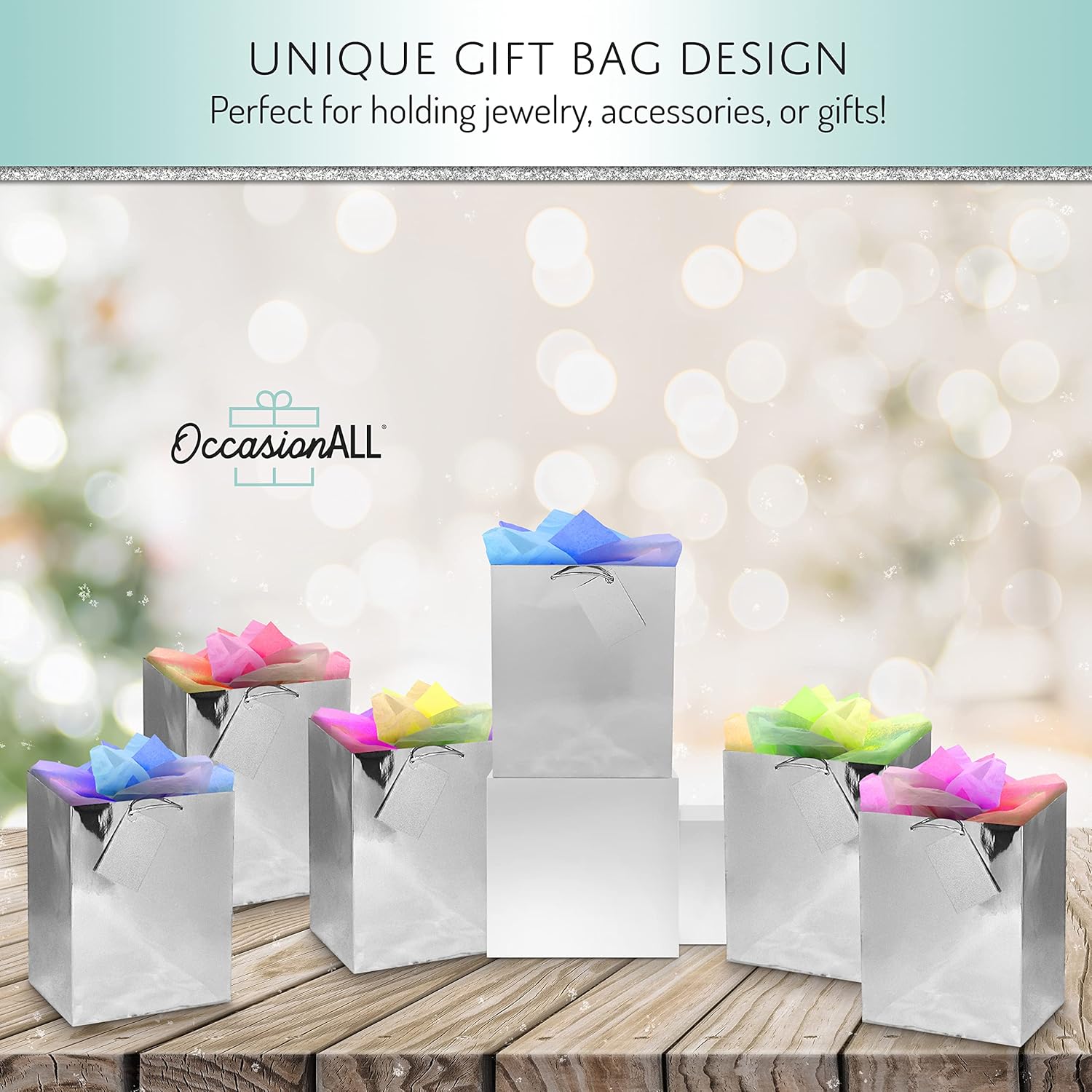 OccasionALL Small Gift Bags with Metallic Handles 12 Pack
