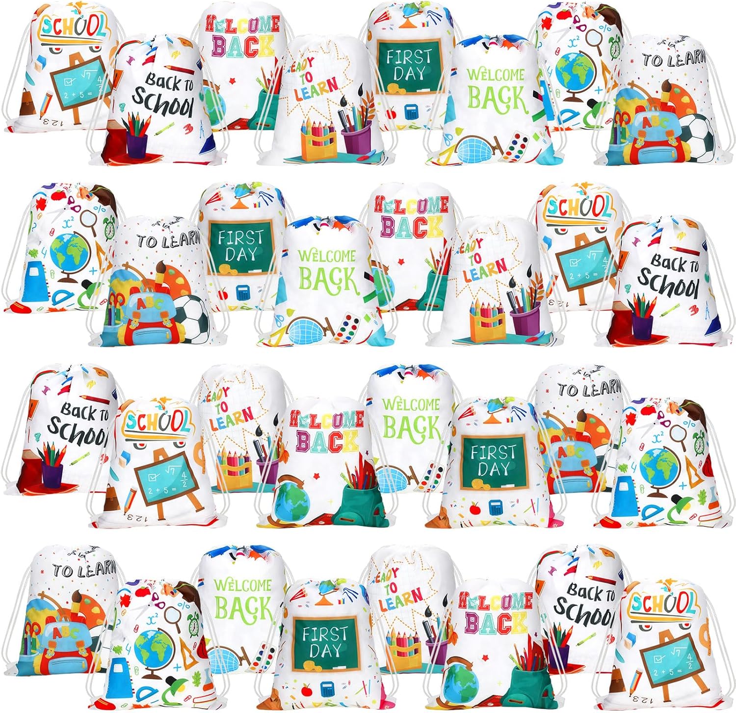 Woanger 30 Pcs Drawstring School Bags with Cute Patterns