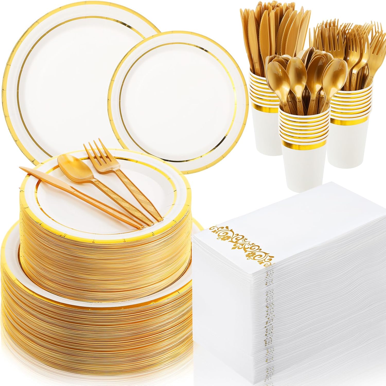700 Pcs Gold Dinnerware Set for 100 Guests