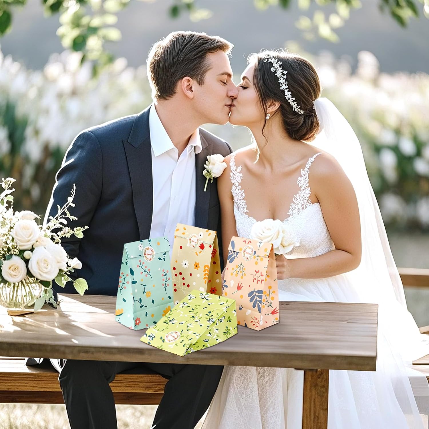 OurWarm 48Pcs Floral Gift Bags for Party Decorations
