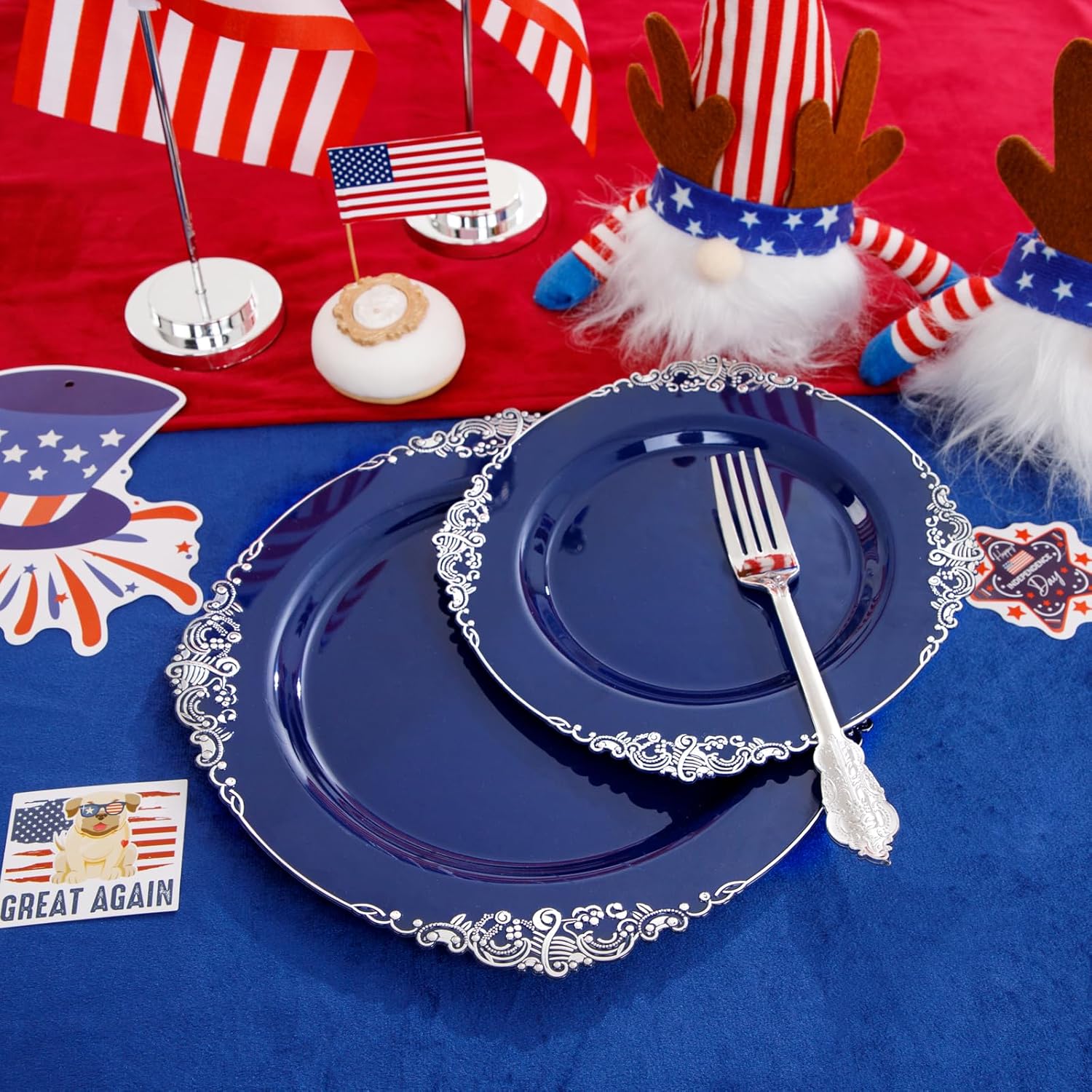 Hioasis 350pcs Blue and Silver Plates Set for 50 Guests