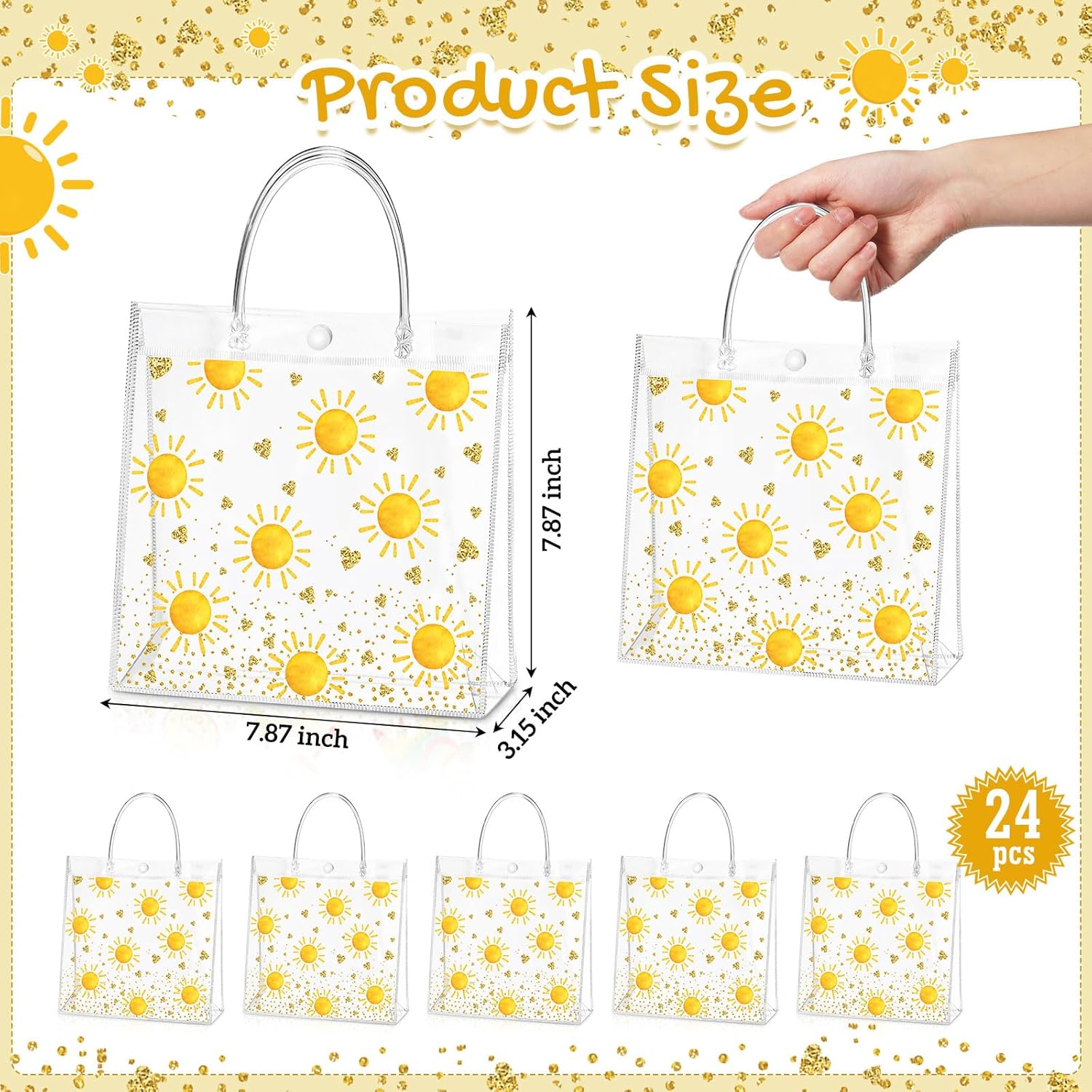 Hosuly 24 Pcs Boho Sun Clear Gift Bags with Handles