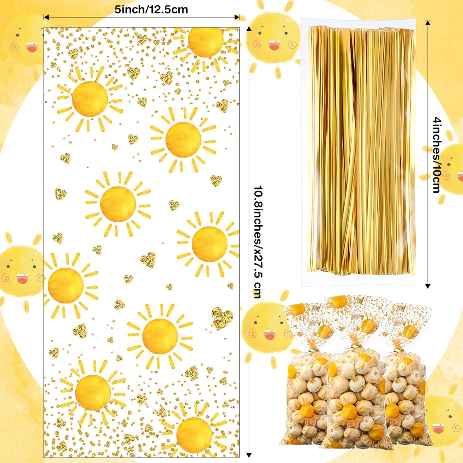 100 Pcs Boho Sun Gift Bags with Twist Ties