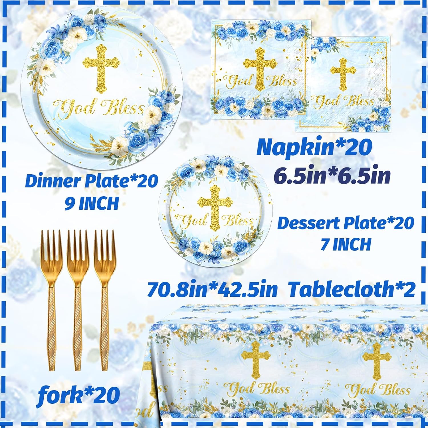 God Bless Plates Napkins Baptism Communion Party Tableware Set