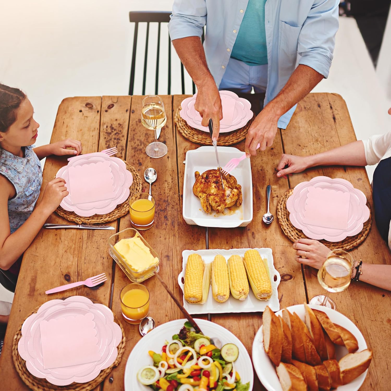 96 Pcs Pink Paper Plates and Napkins Set for 24 Guests