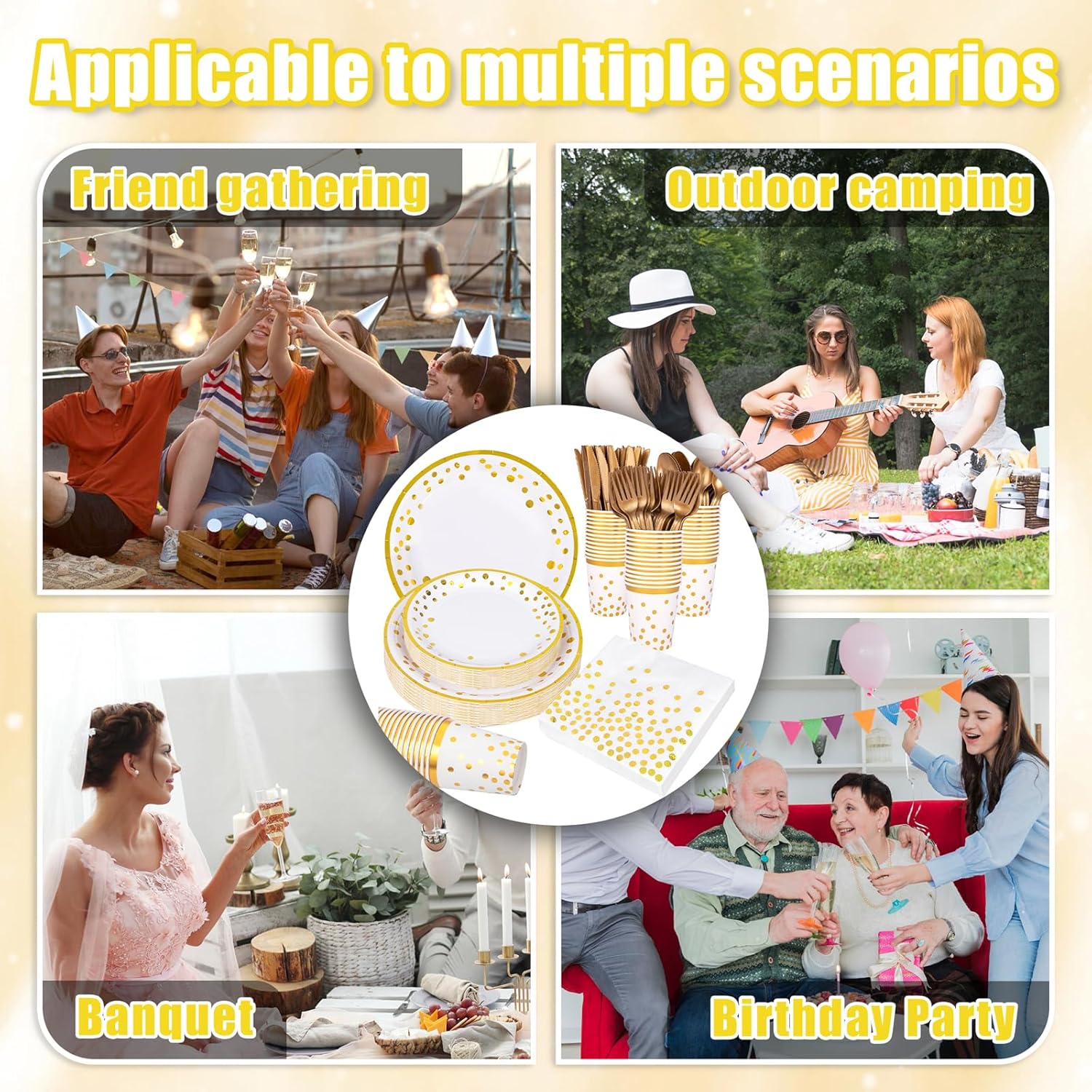 Supernal 350pcs White and Gold Party Supplies for 50 Guests