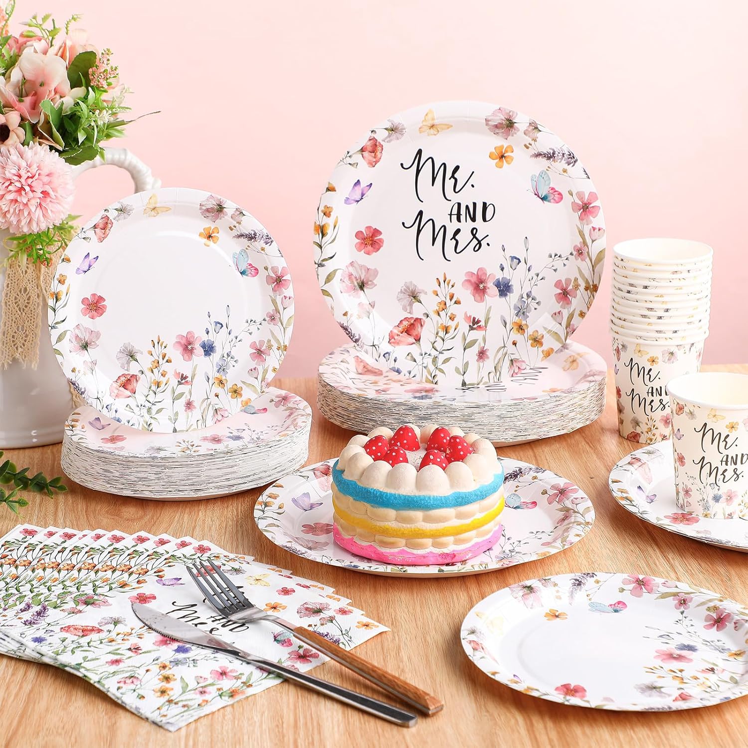 Zhehao 250 Pcs Mr And Mrs Bridal Shower Plates Napkins Set