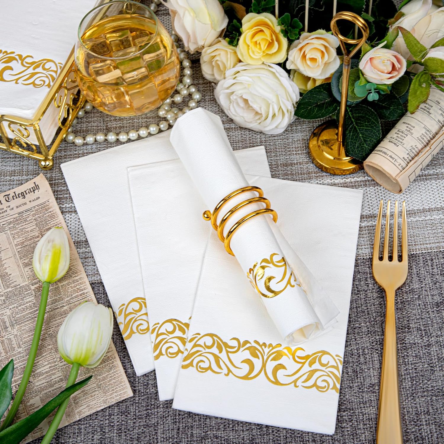 WDF 100 Pack Gold Napkins Disposable 3ply