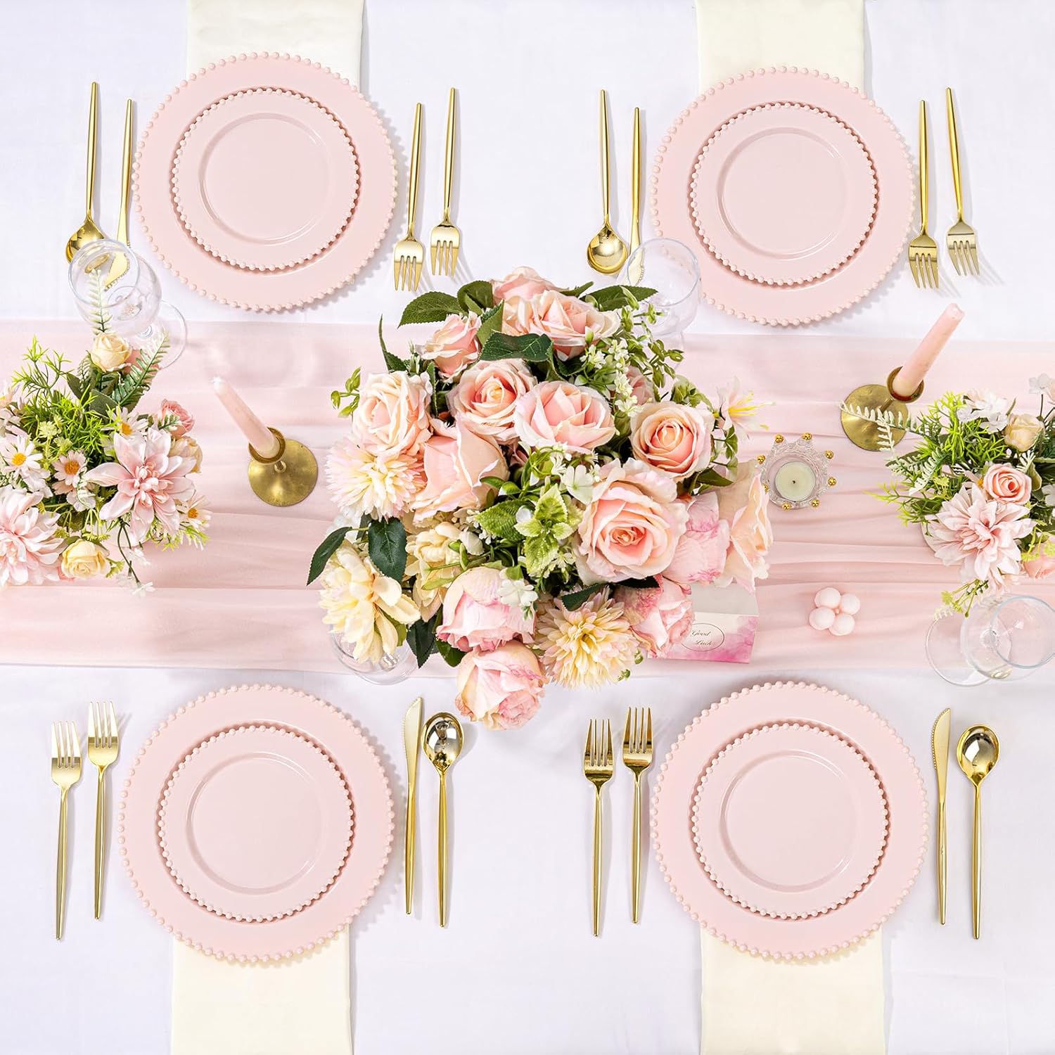 U-QE 60PCS Pink Plastic Plates for Parties and Events