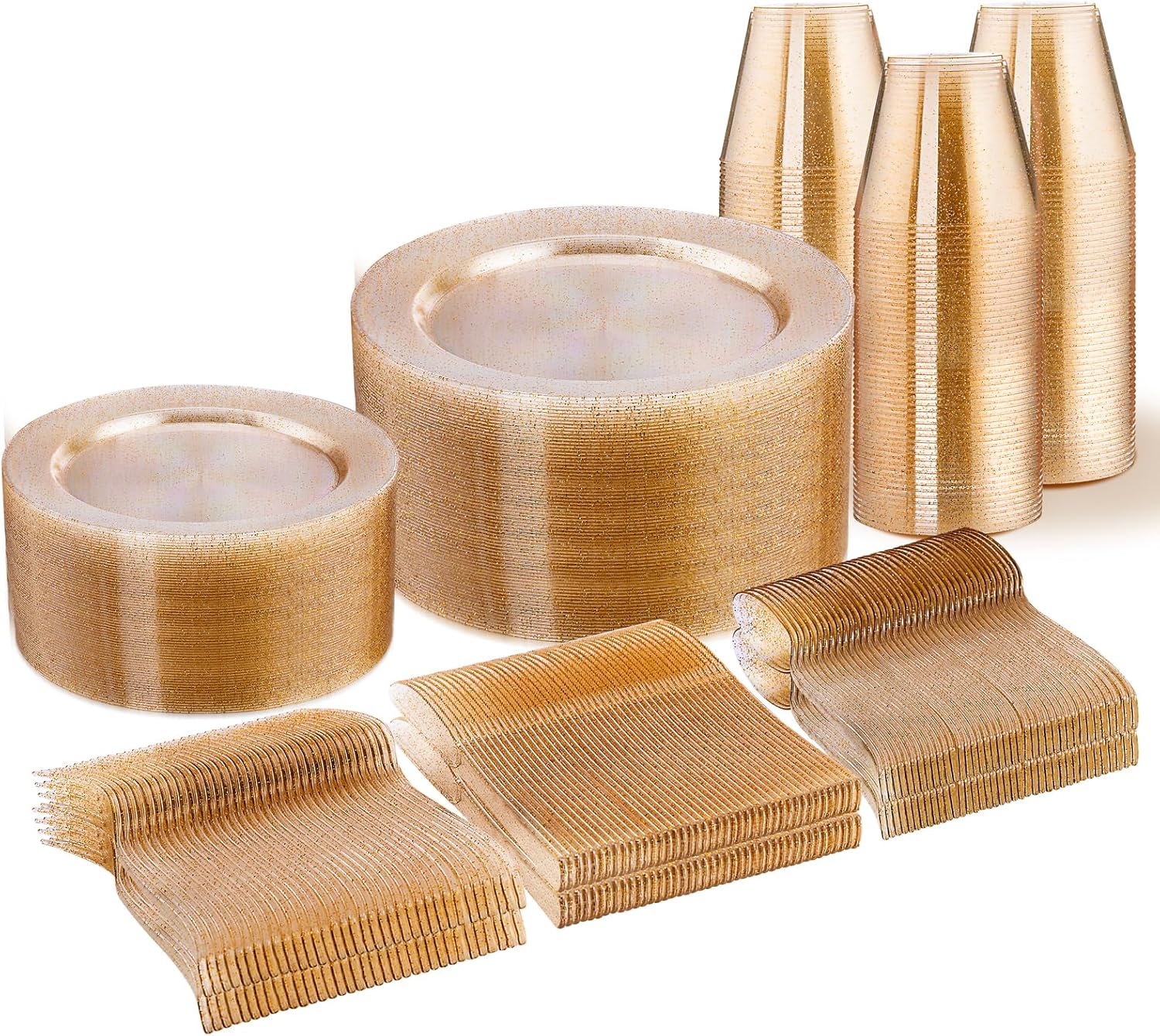 WELLIFE 300 PCS Gold Glitter Dinnerware Set for 50 Guests