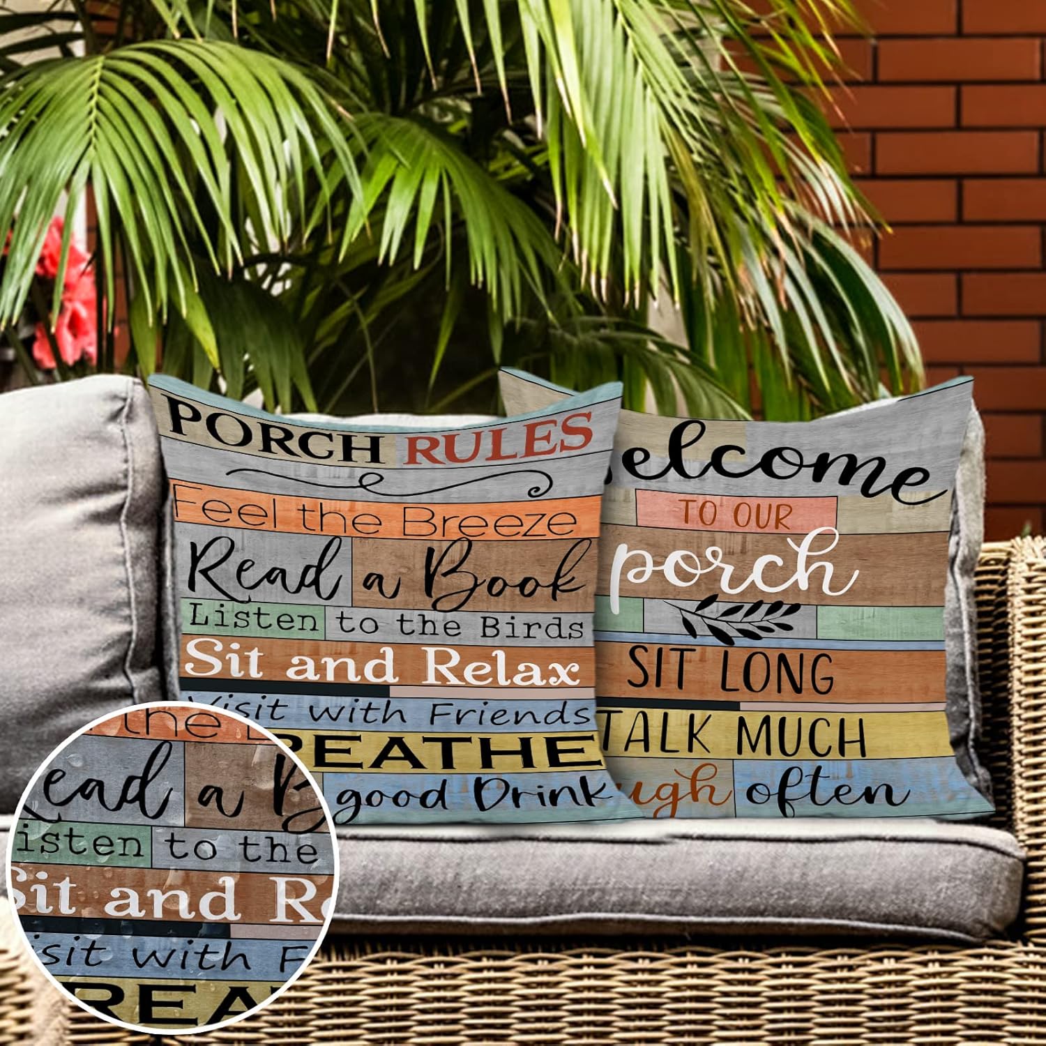 Jartinle Porch Rules Sign Pillow Covers Set of 2 Brown 16x16