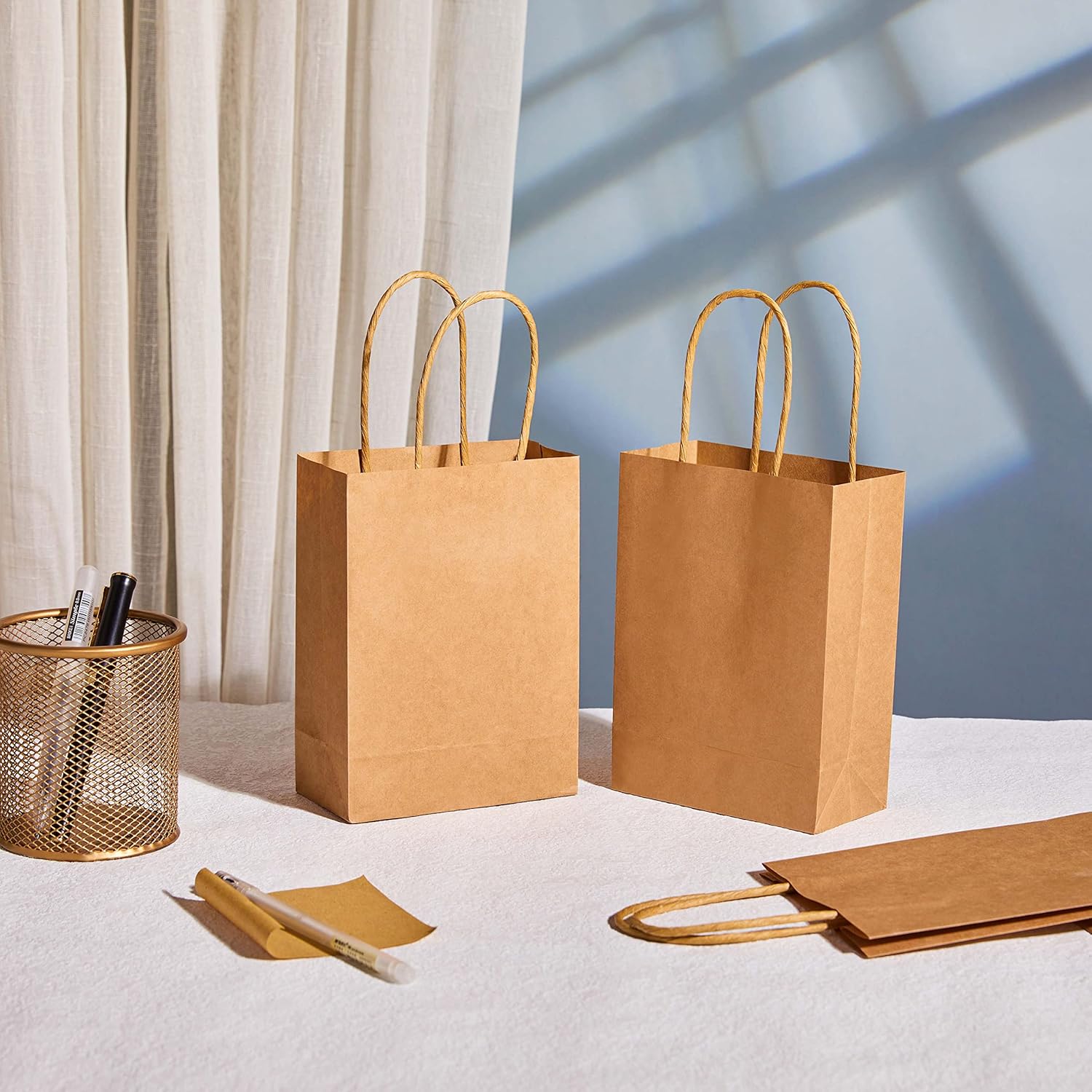 SUNCOLOR 25 Mini Goodie Bags Brown with Handle