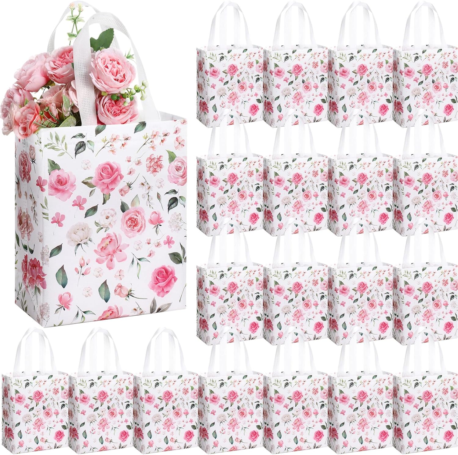 Supervitae 24 Pack Pink Floral Gift Bags
