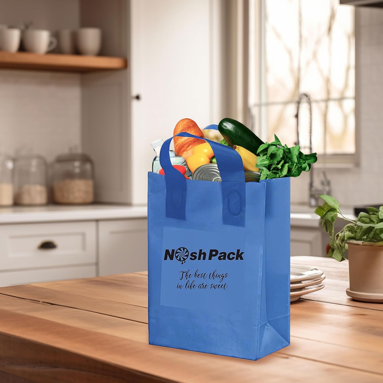 NOSH PACK 100 Blue Clear Tote Gift Bags with Handles