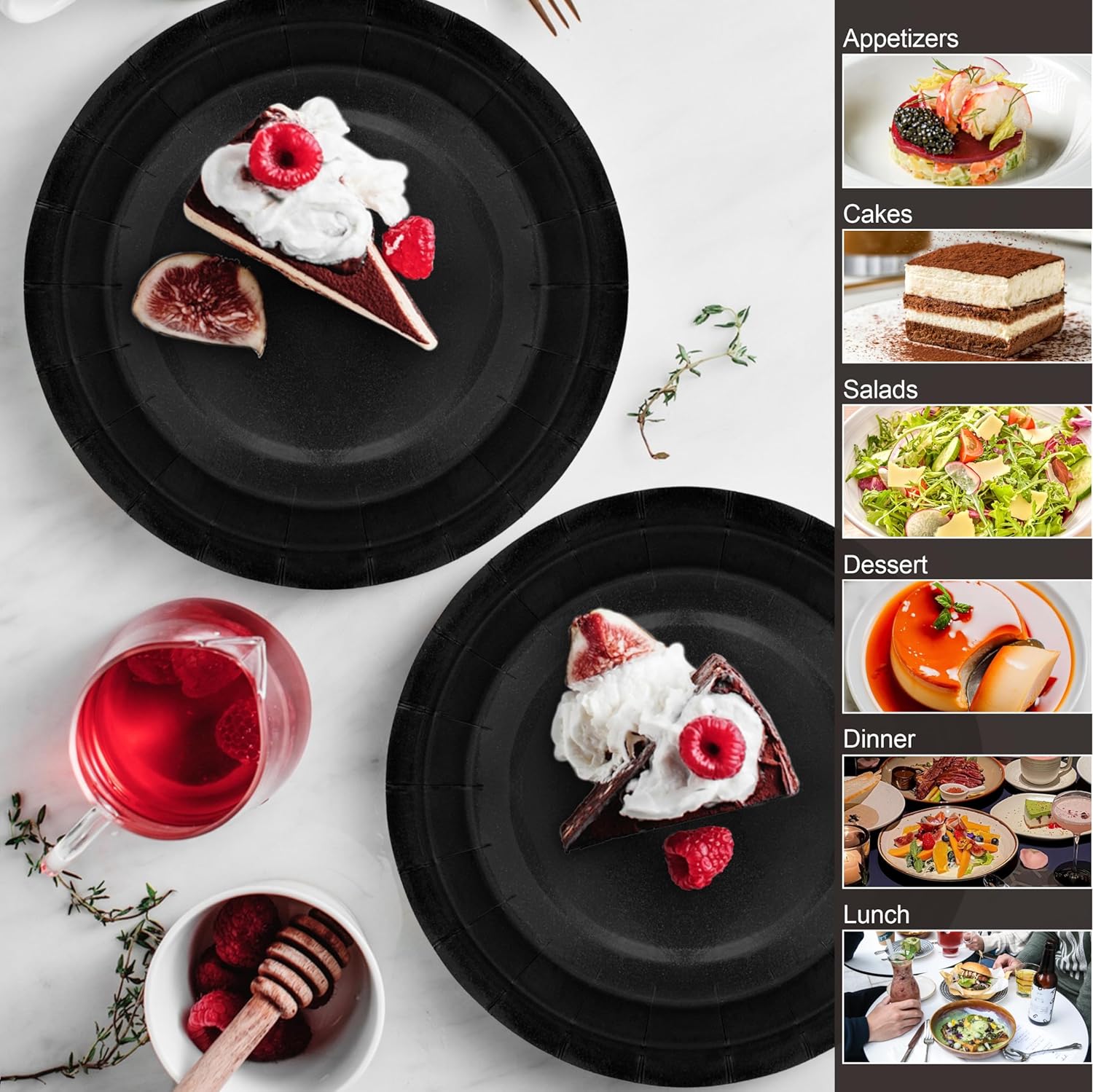 40Pcs Black Disposable Paper Plates Set for Parties and Events