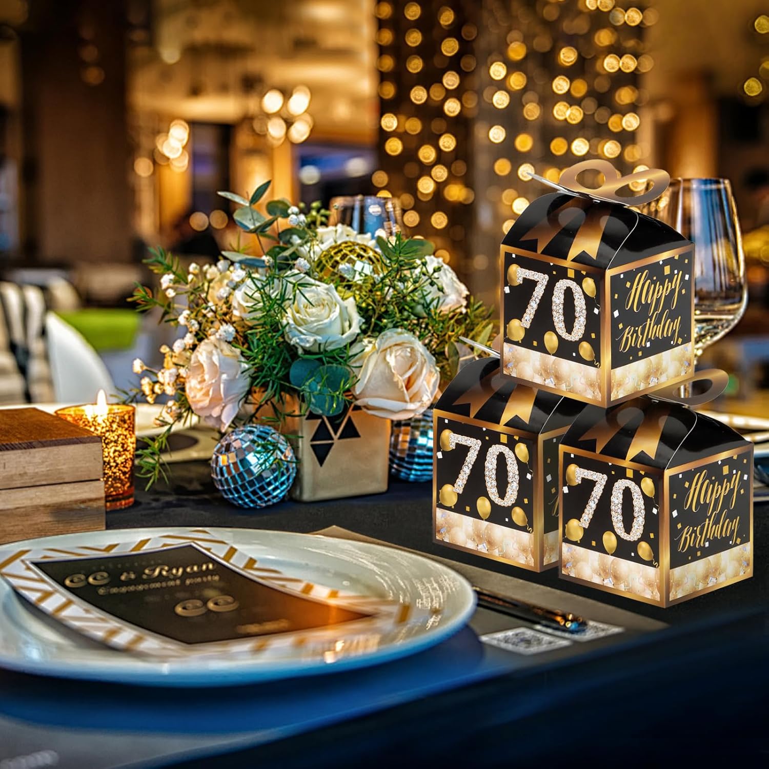 Qonmpcvu 50PCS 70th Birthday Boxes Gold Themed Gift Boxes