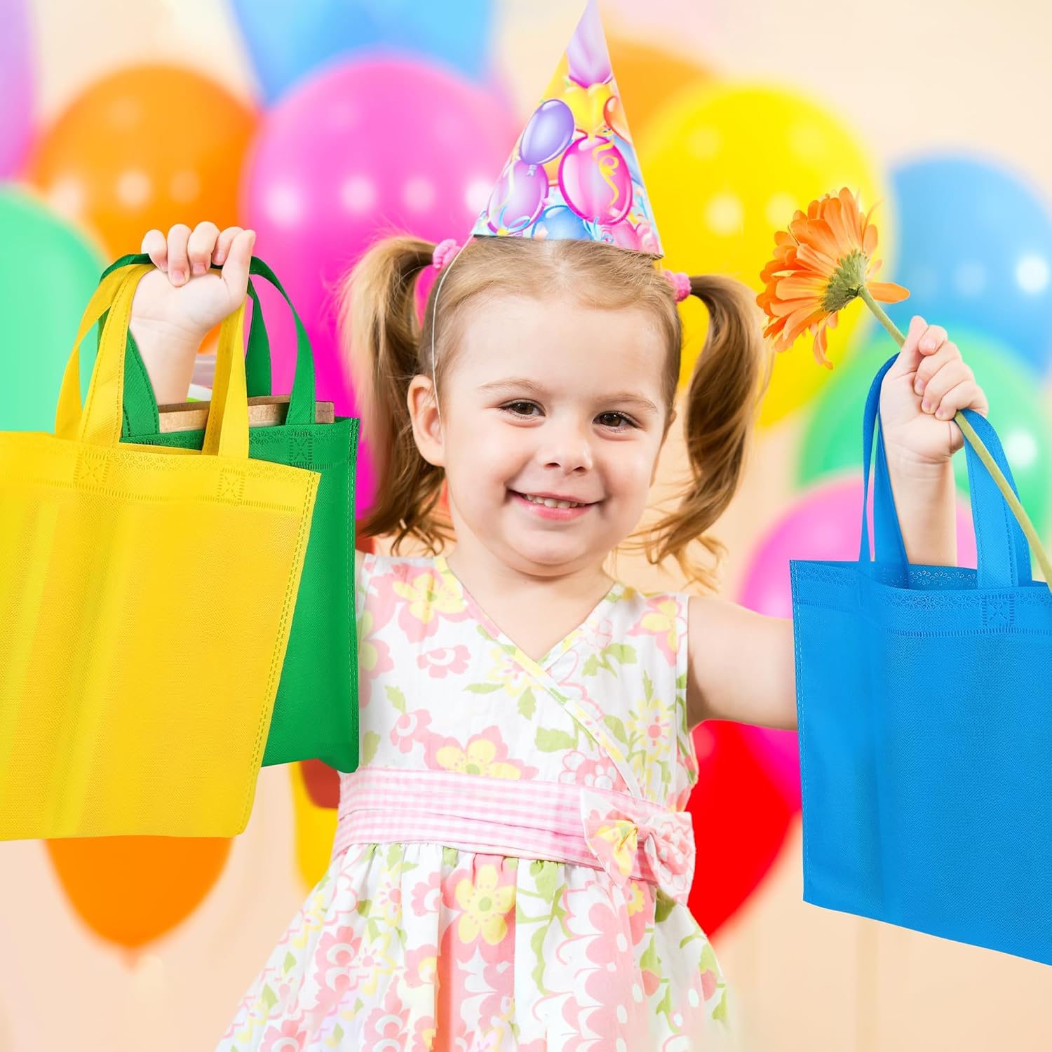Aneco 25 Pack Reusable Gift Bags Rainbow Tote with Handles