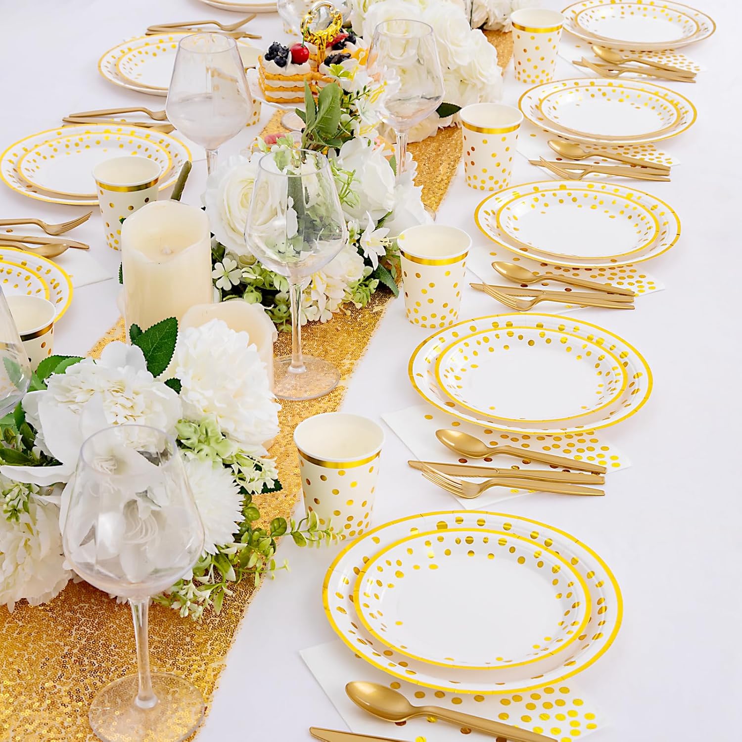 Supernal 350pcs White and Gold Party Supplies for 50 Guests
