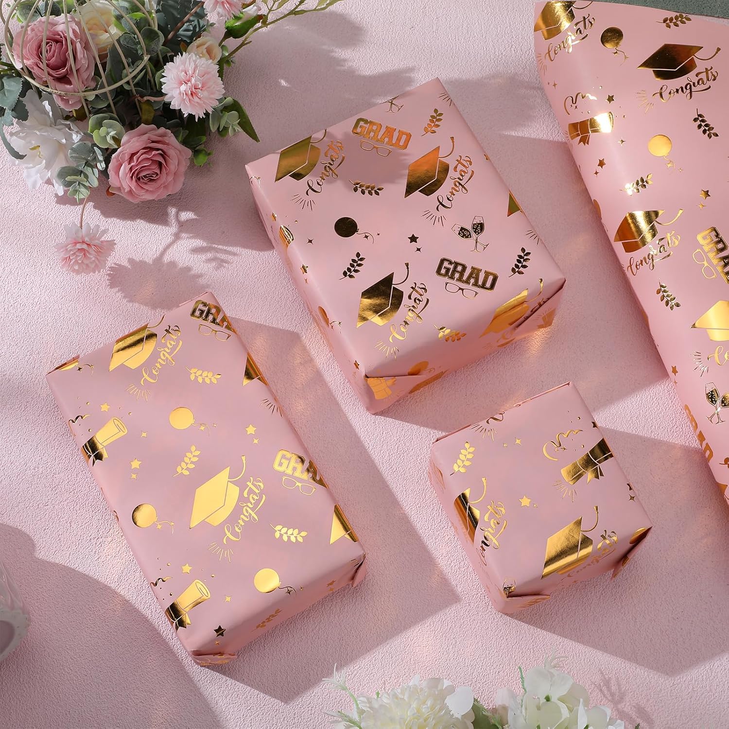 AmazingSpark 2025 Graduation Gift Wrap Paper Roll Pink