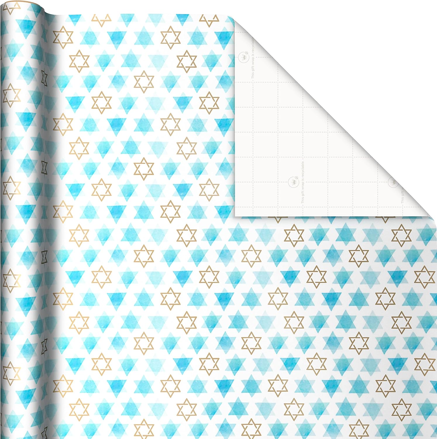 Hallmark Hanukkah Wrapping Paper with Cutlines Blue Gold Star of David