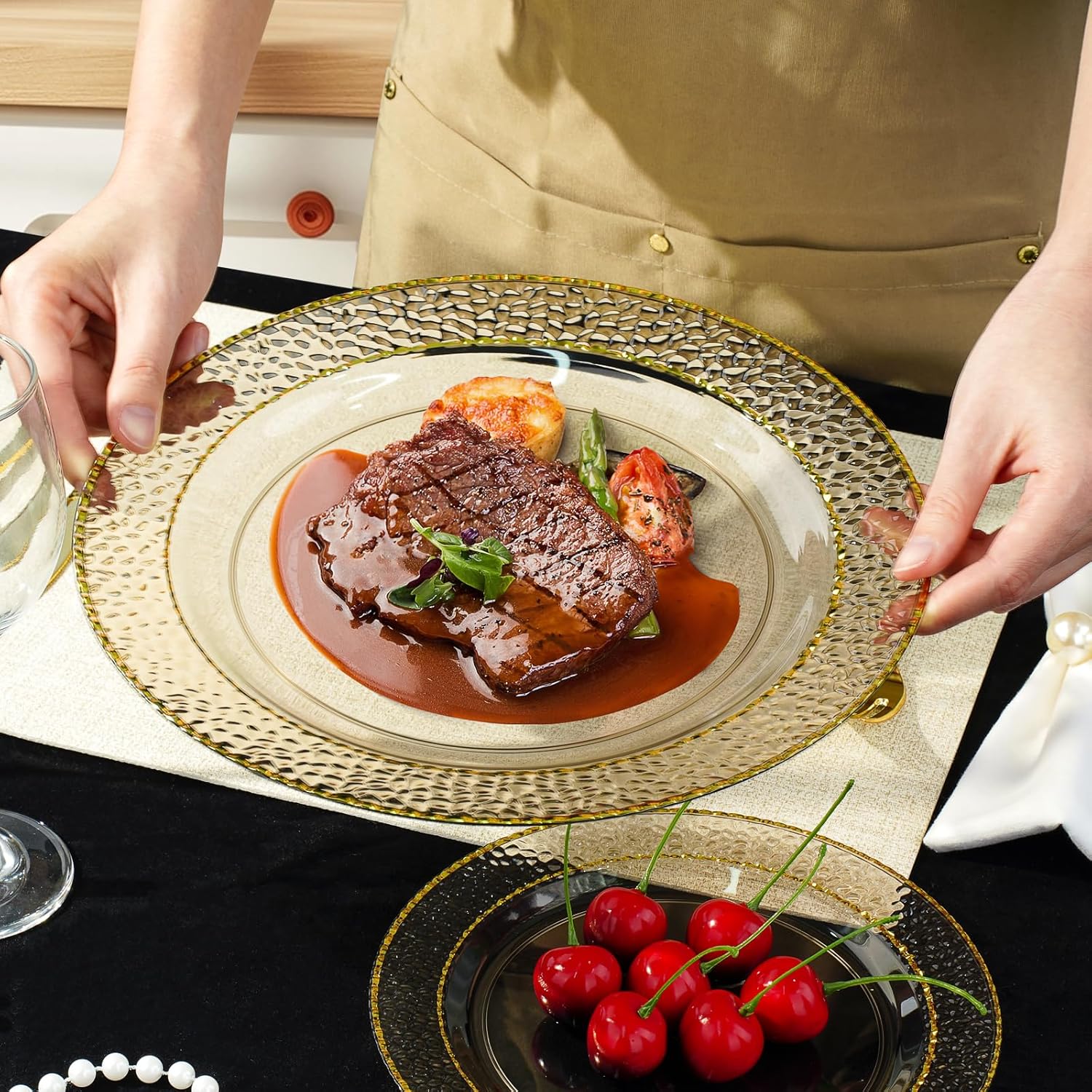 350PCS Clear Black Plastic Plates for 50 Guests
