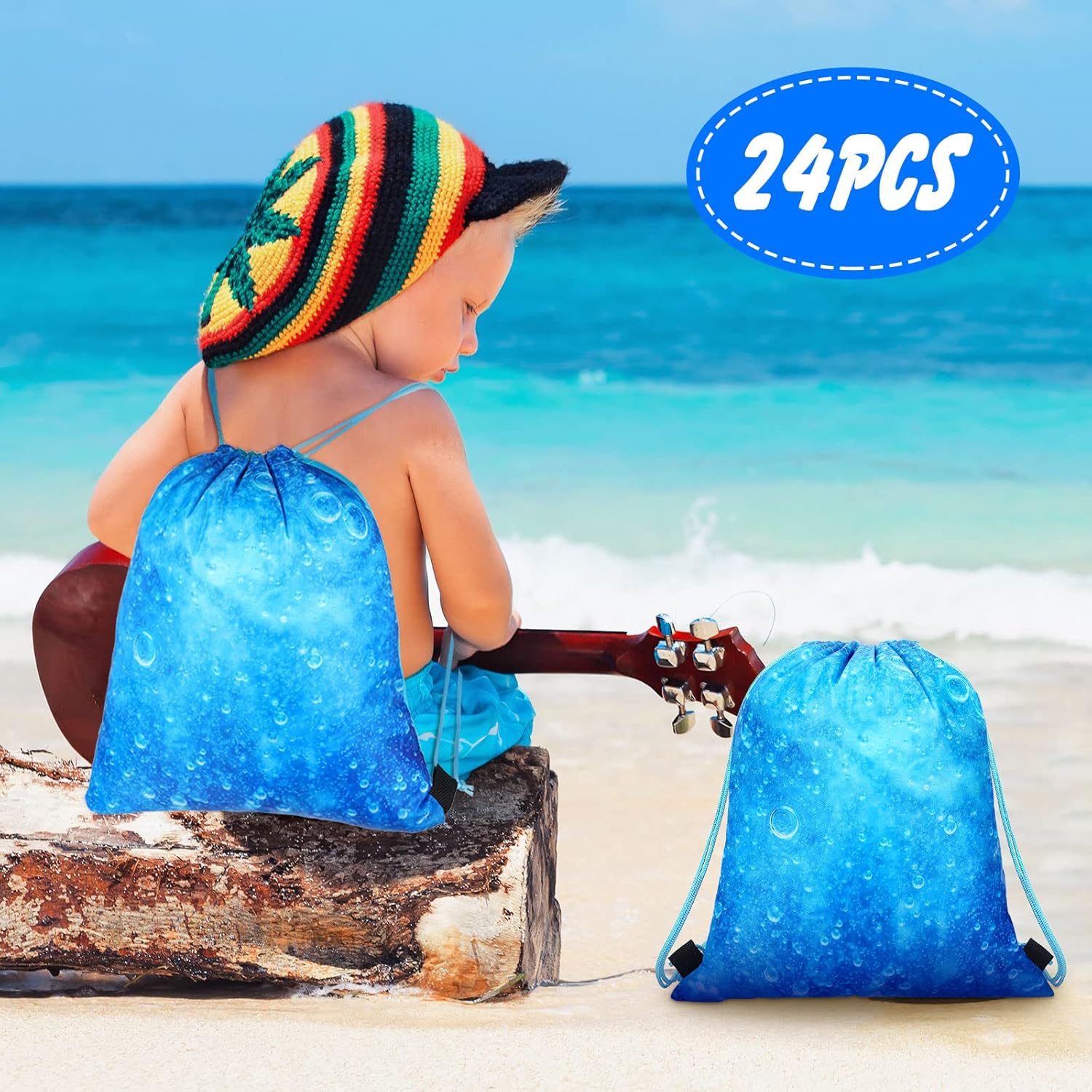 Funtery 24 Pcs Ocean Wave Drawstring Gift Bags