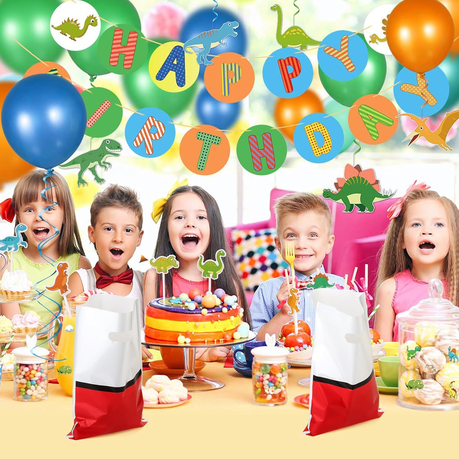 ADARRO 40PCS Red and White Cartoon Gift Bags for Birthday Parties