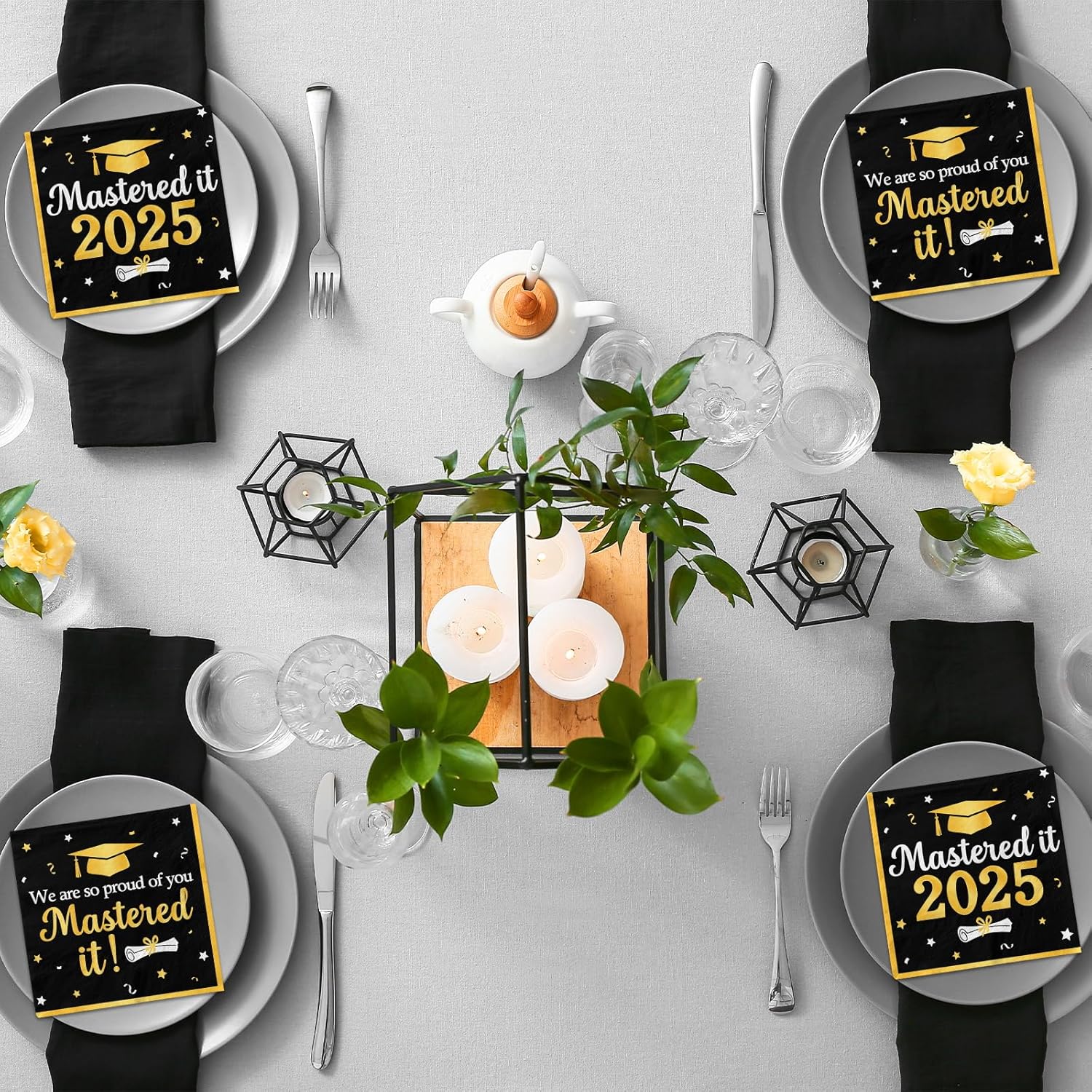 Mastered It Graduation Napkins 2025 50pcs Black Gold Decorations