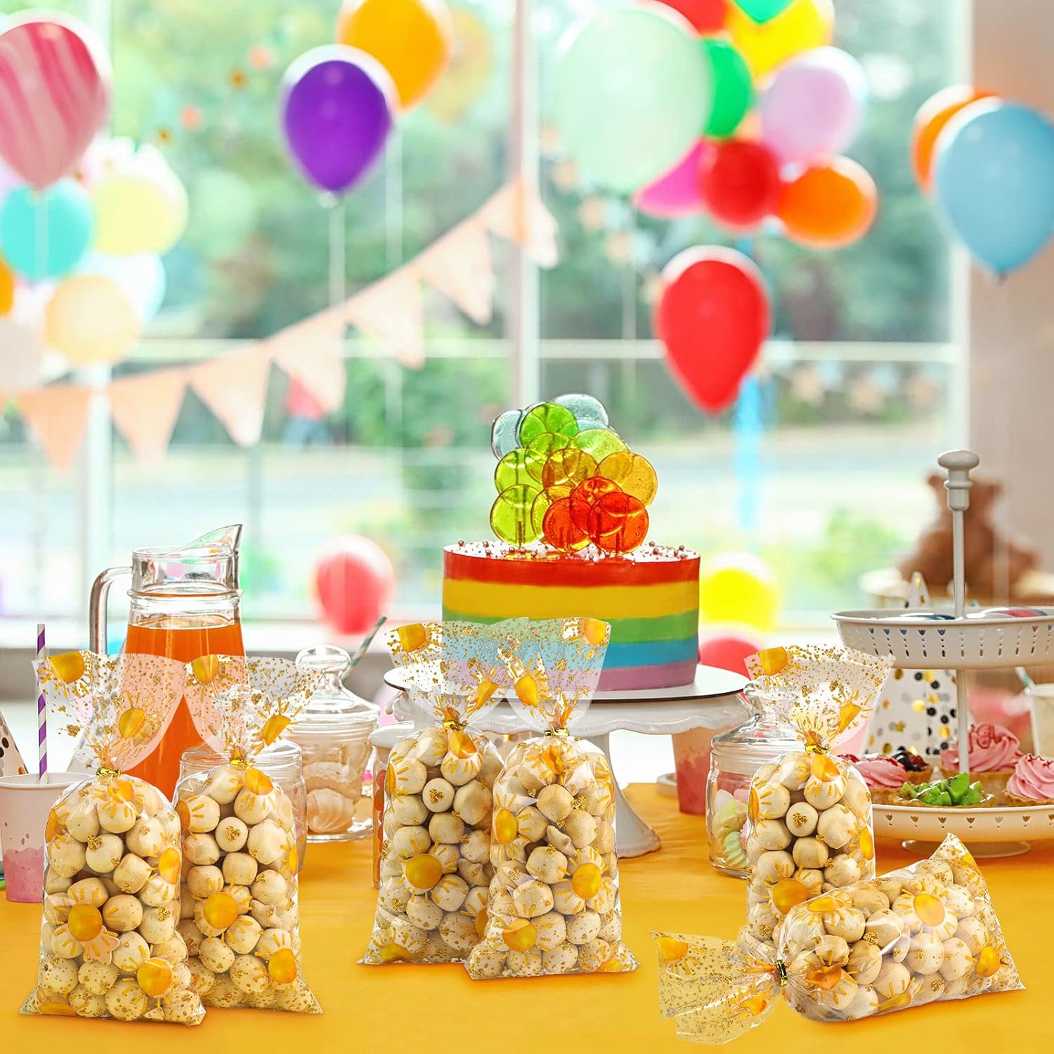 100 Pcs Boho Sun Gift Bags with Twist Ties
