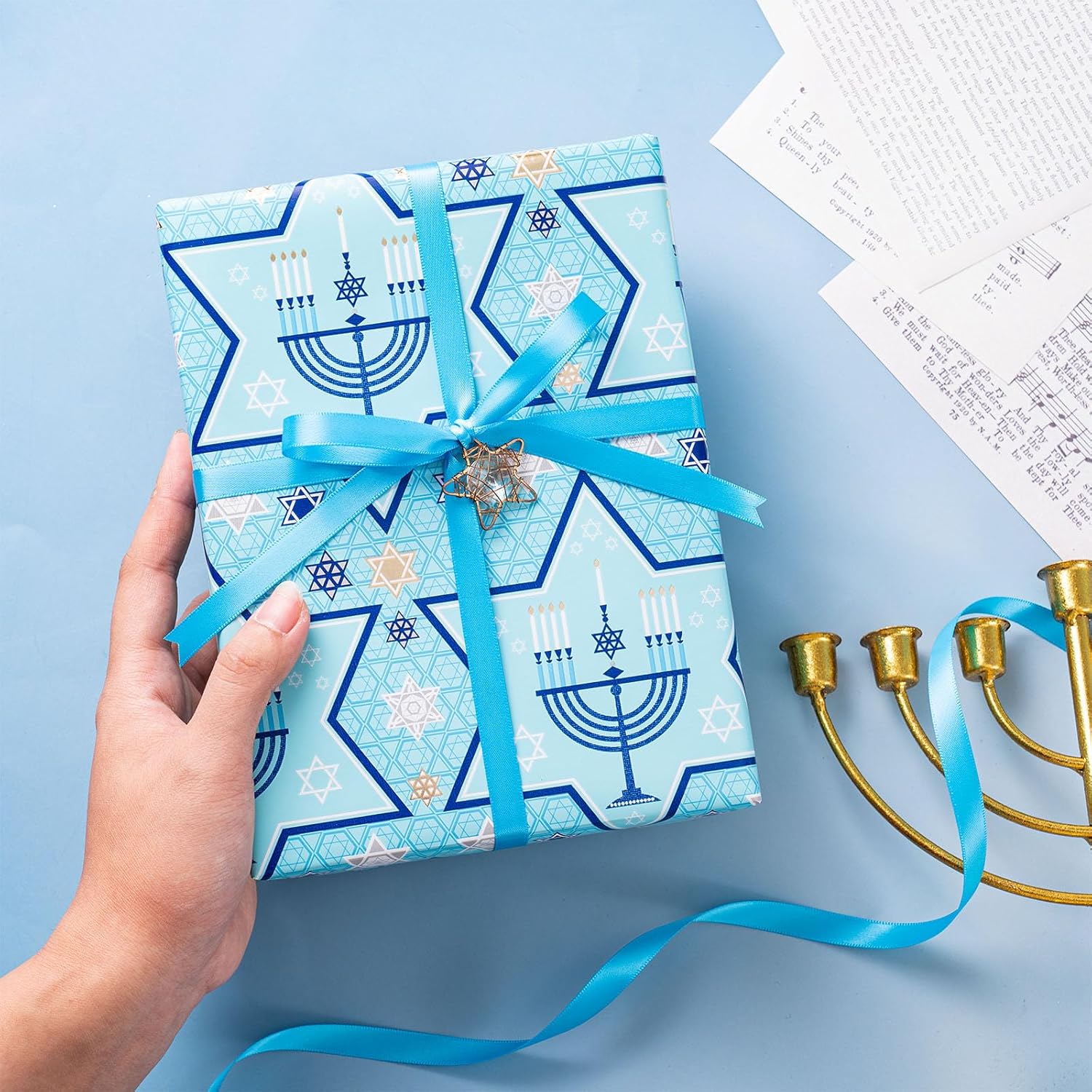 RUSPEPA Hanukkah Wrapping Paper Jumbo Roll 24x100ft