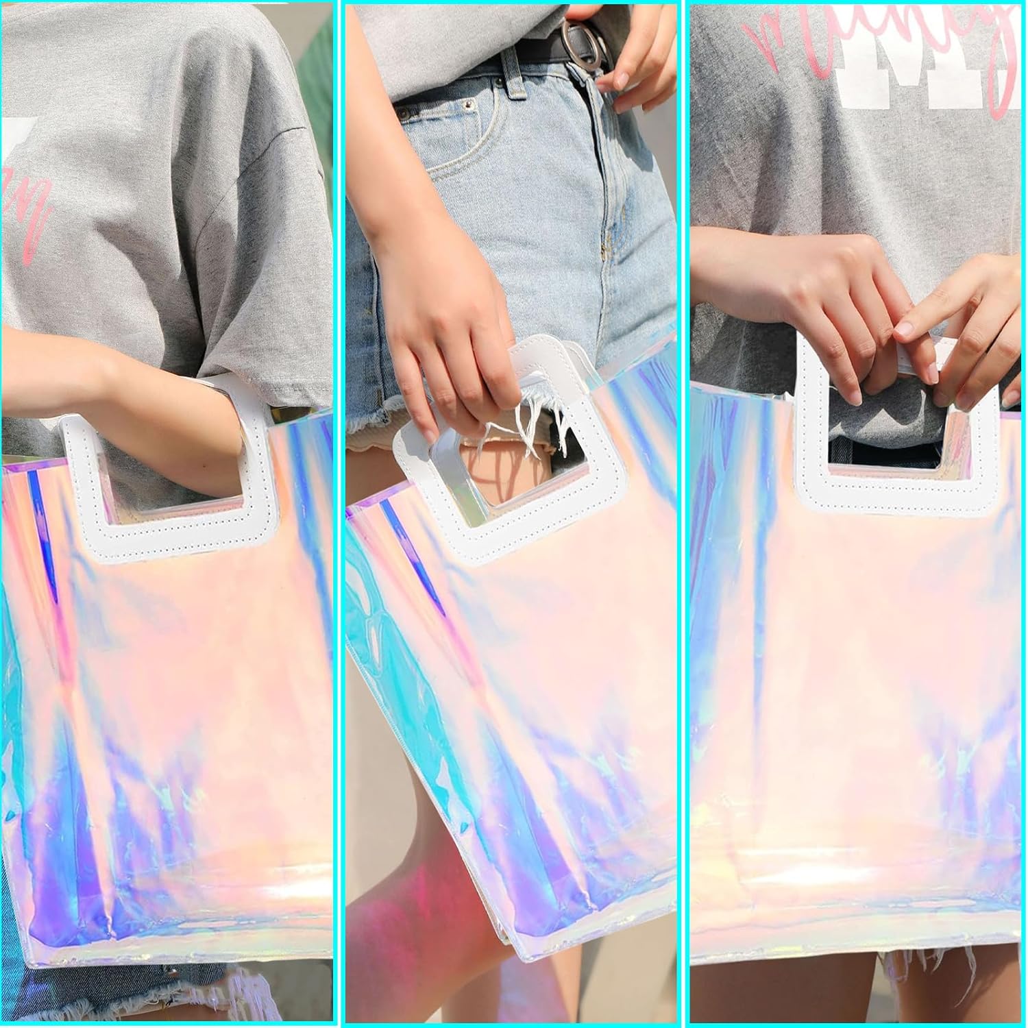 Voittozege 20Pcs Clear Holographic Gift Bags with Handle