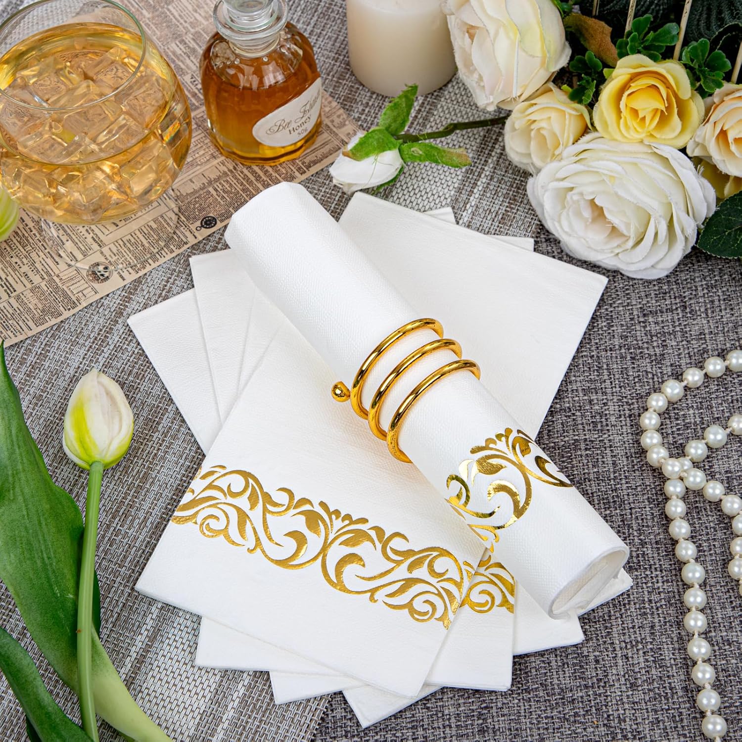 WDF 100 Pack Gold Napkins Disposable 3ply