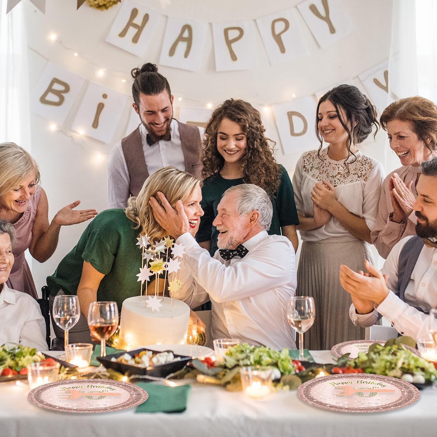 72 Pcs Rose Gold 70th Birthday Party Plates and Napkins Set