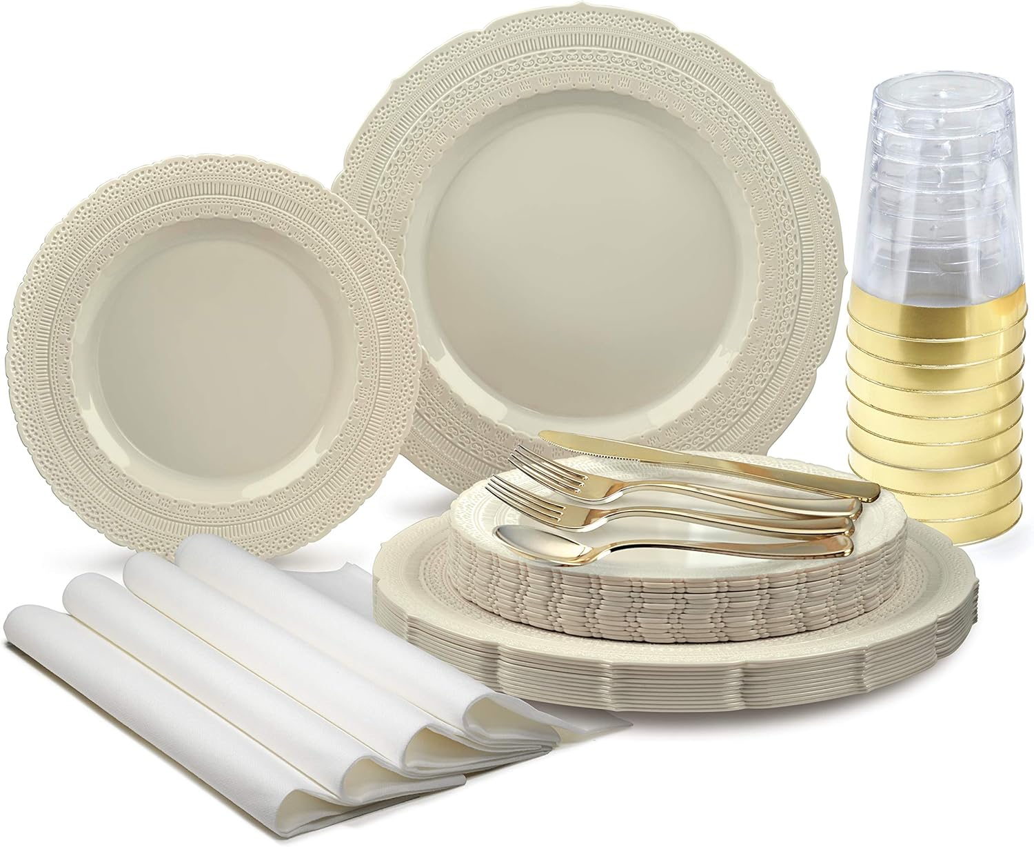 Chateau Collection Ivory 640pcs Plastic Tableware Set