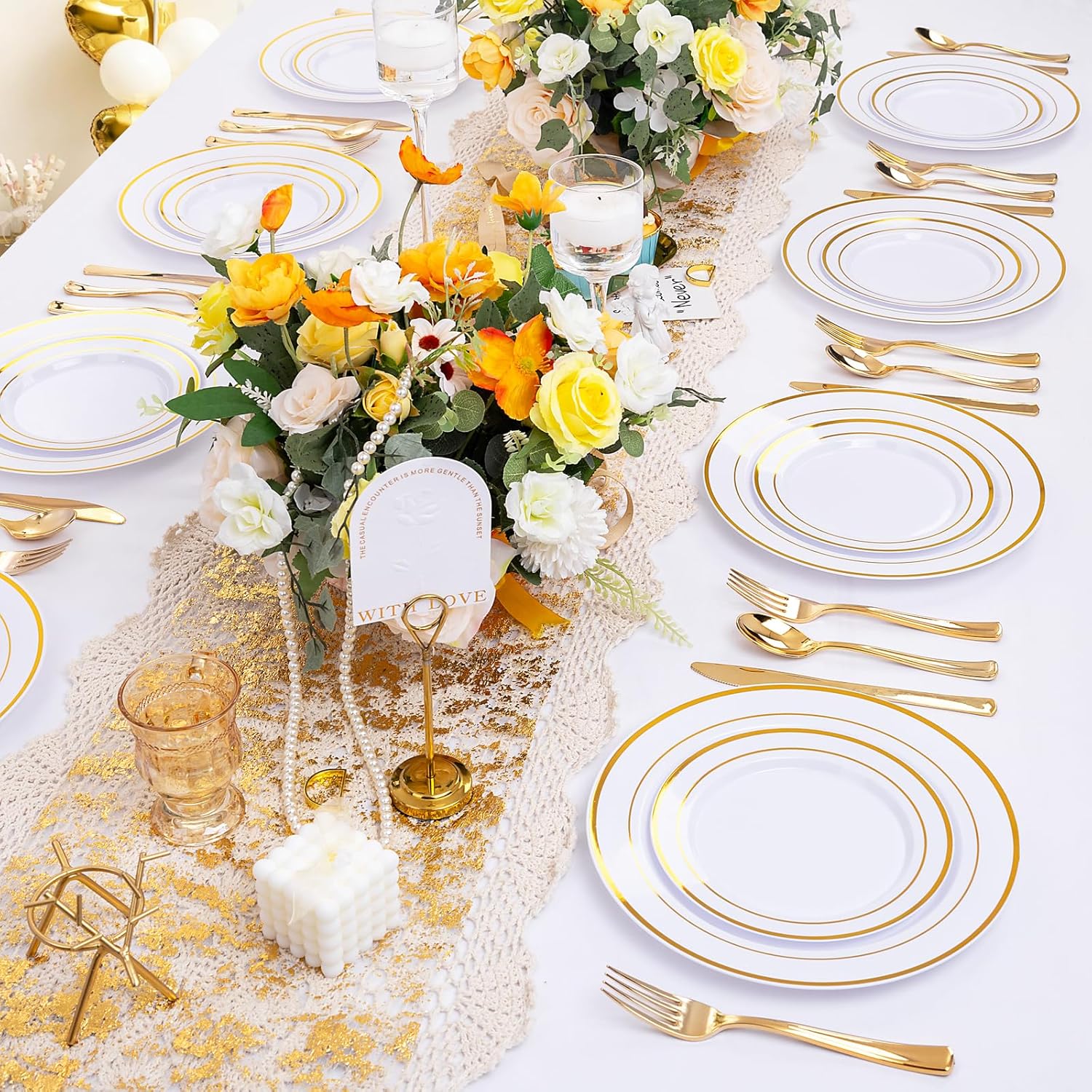 600 Pcs Gold Plastic Plates and Utensils for 100 Guests