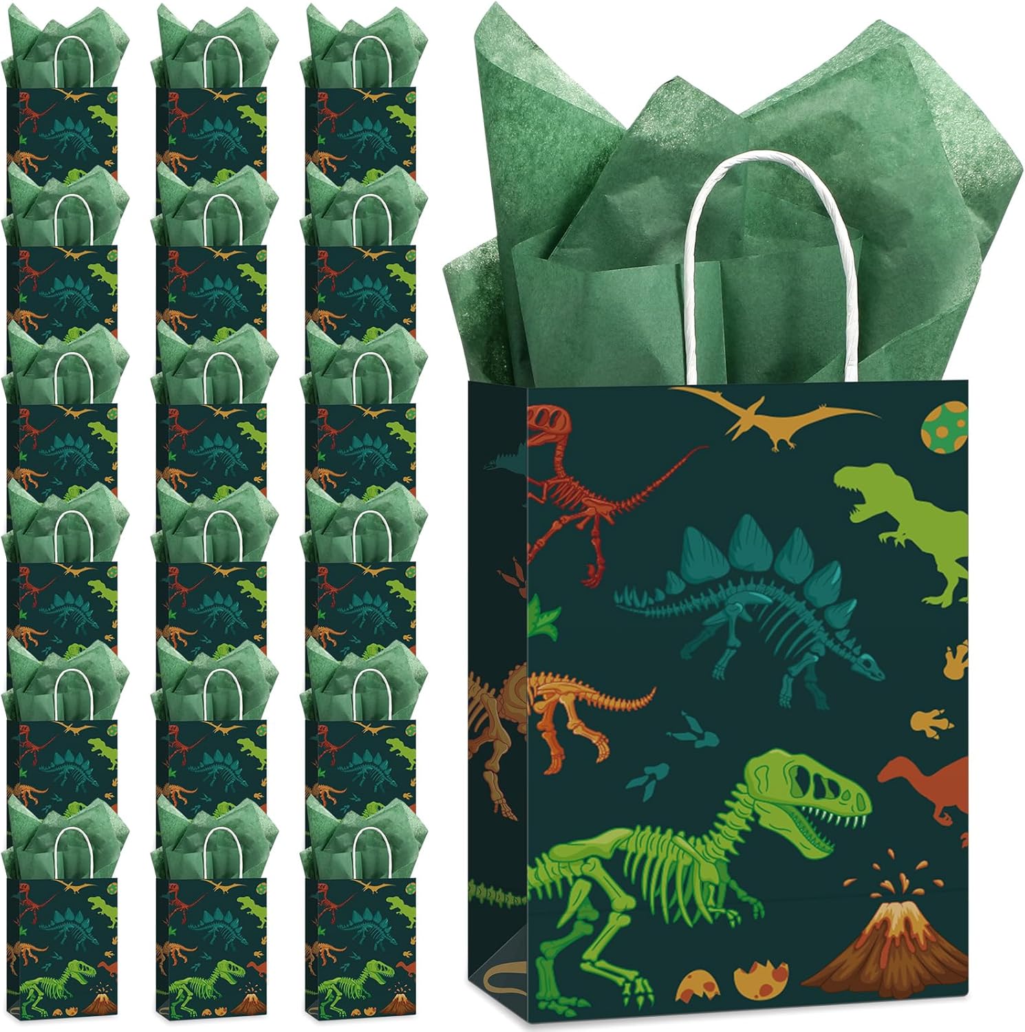 Capoda Dinosaur Gift Bags with Tissue Paper 16 Pcs