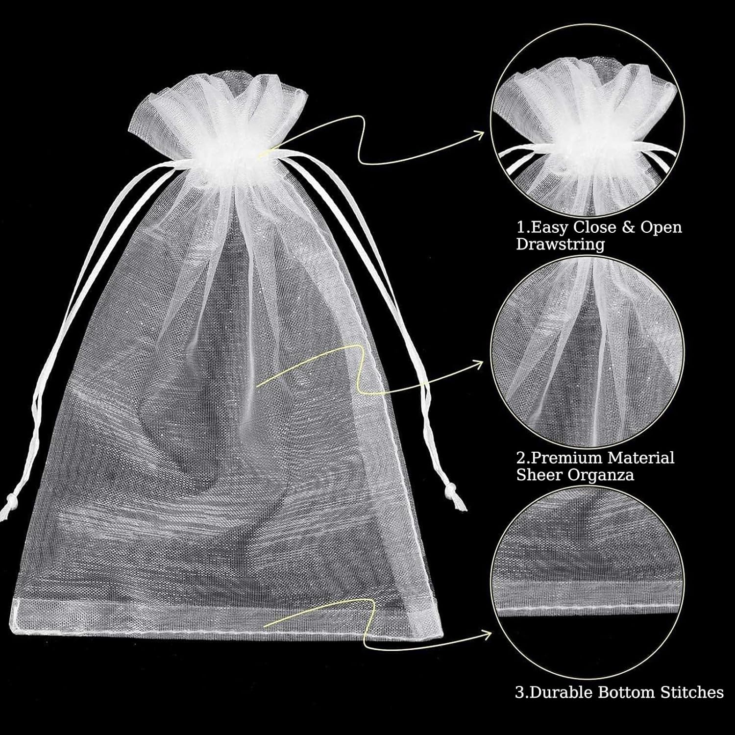 100PCS Sheer Organza Bags With Drawstring for Wedding Favor