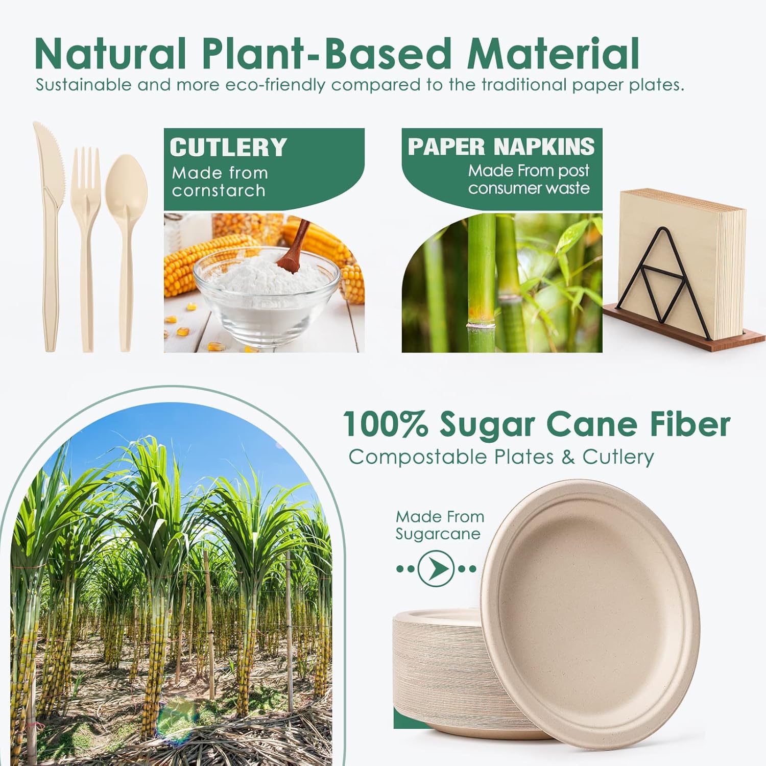 Gezond 300-Piece Compostable Paper Plates Set