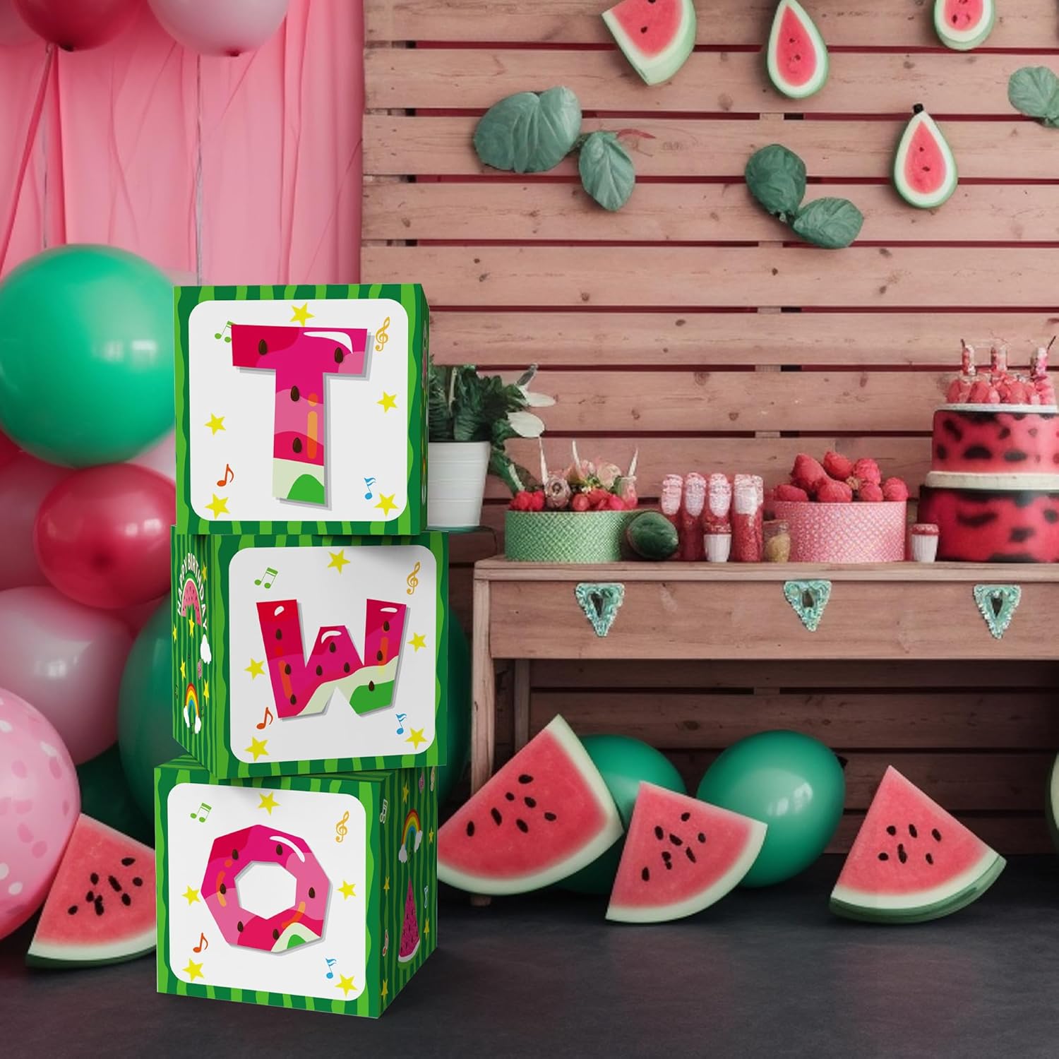 Cartoon Melon 2nd Birthday Balloon Gift Boxes Decor
