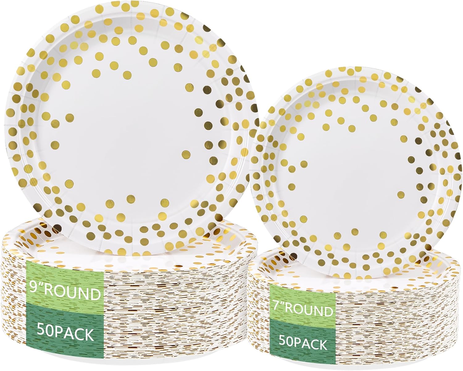 Golden Dots Disposable Paper Plates 100 Pack 50x9 50x7