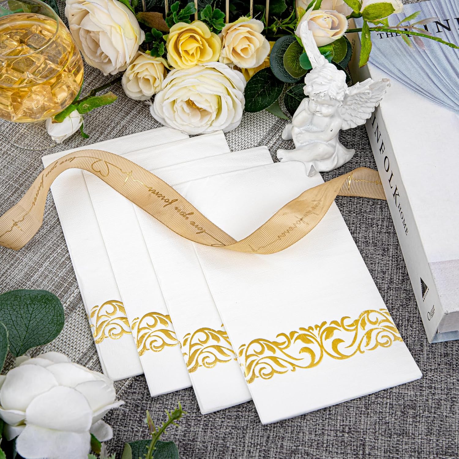 WDF 100 Pack Gold Napkins Disposable 3ply